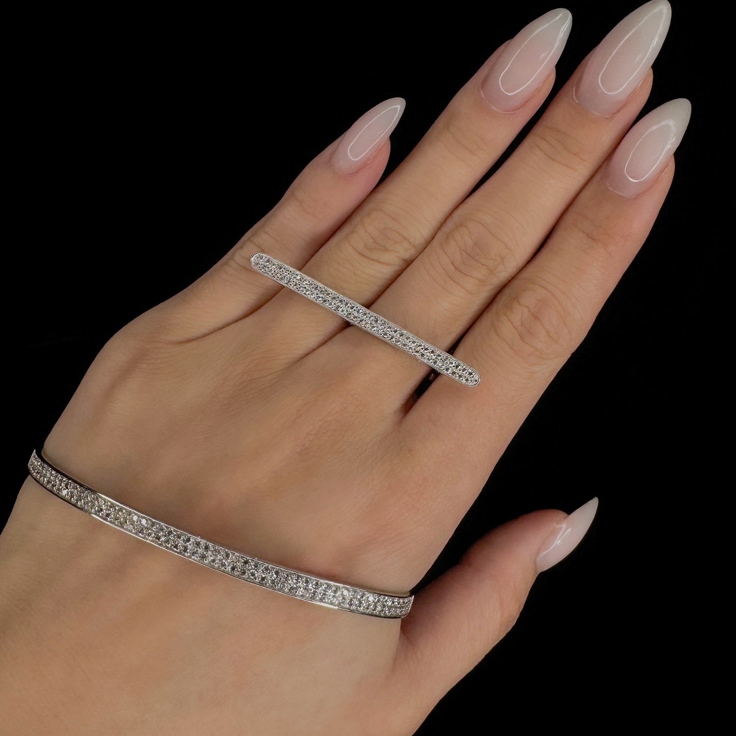 Destiny Palm Cuff With Man Made Cz Diamond Stimulant In Platinum