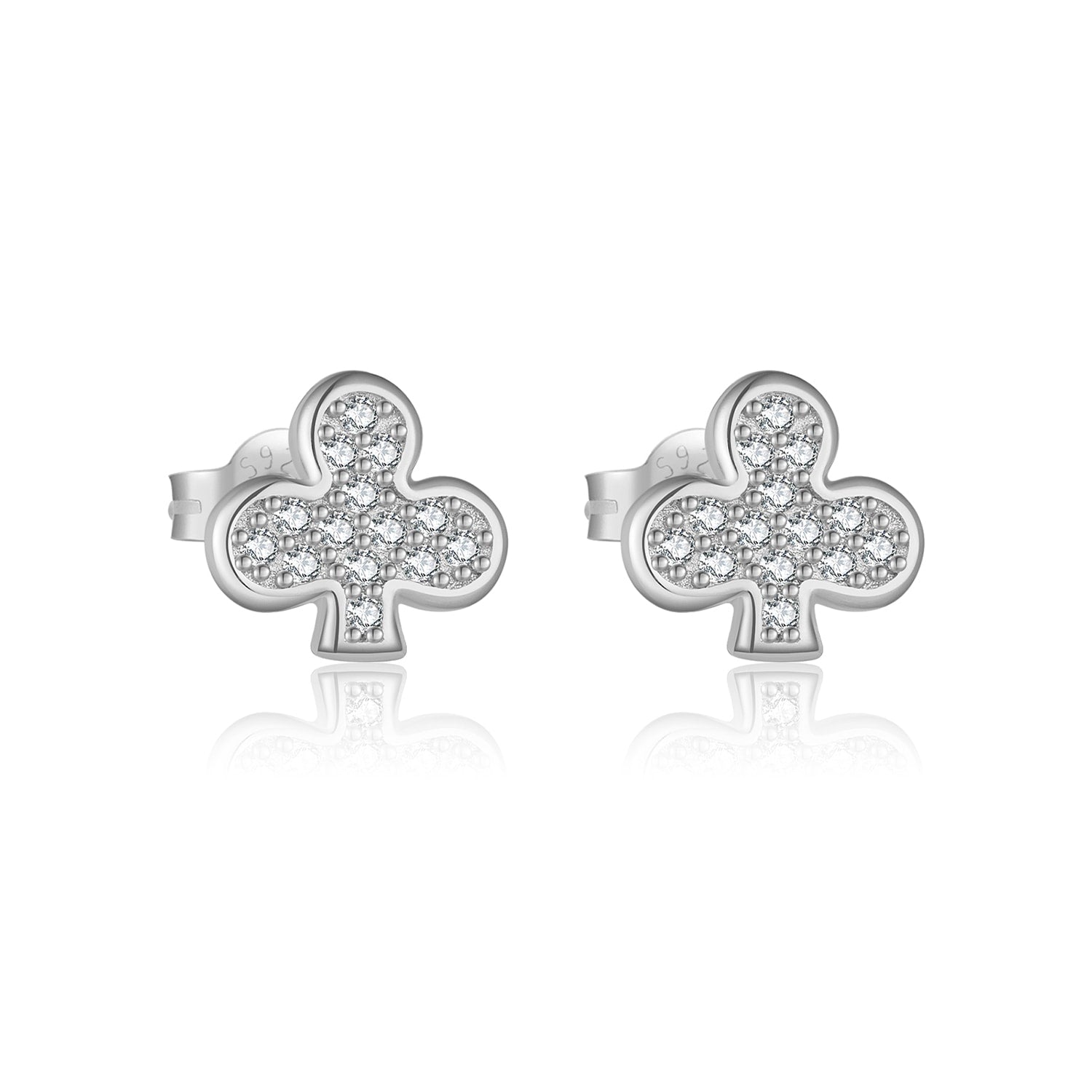 Devoted Spade White Gold Plated Sterling Silver Zircon Ear Studs