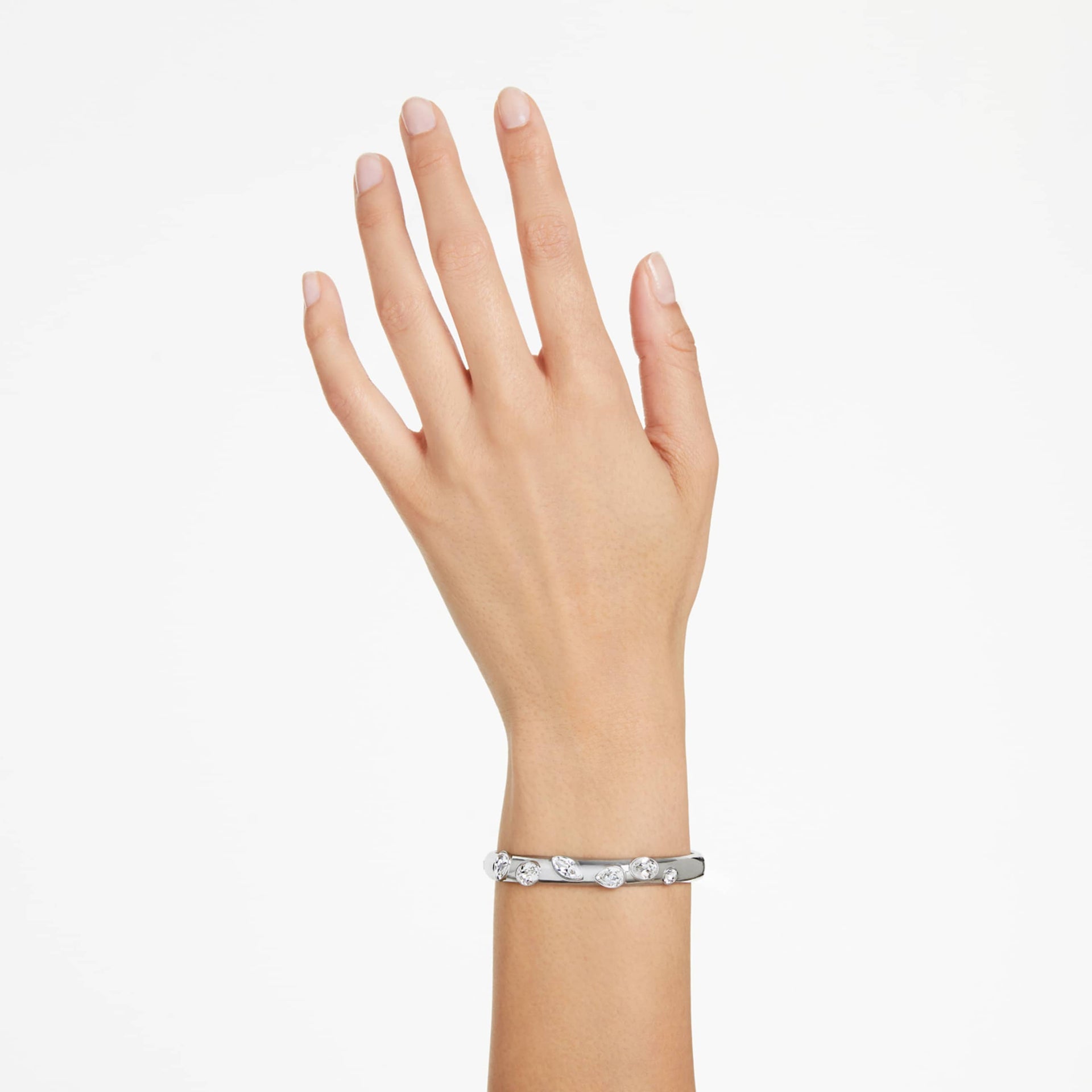 DEXTERA BANGLE MIXED CUTS WHITE RHODIUM PLATED