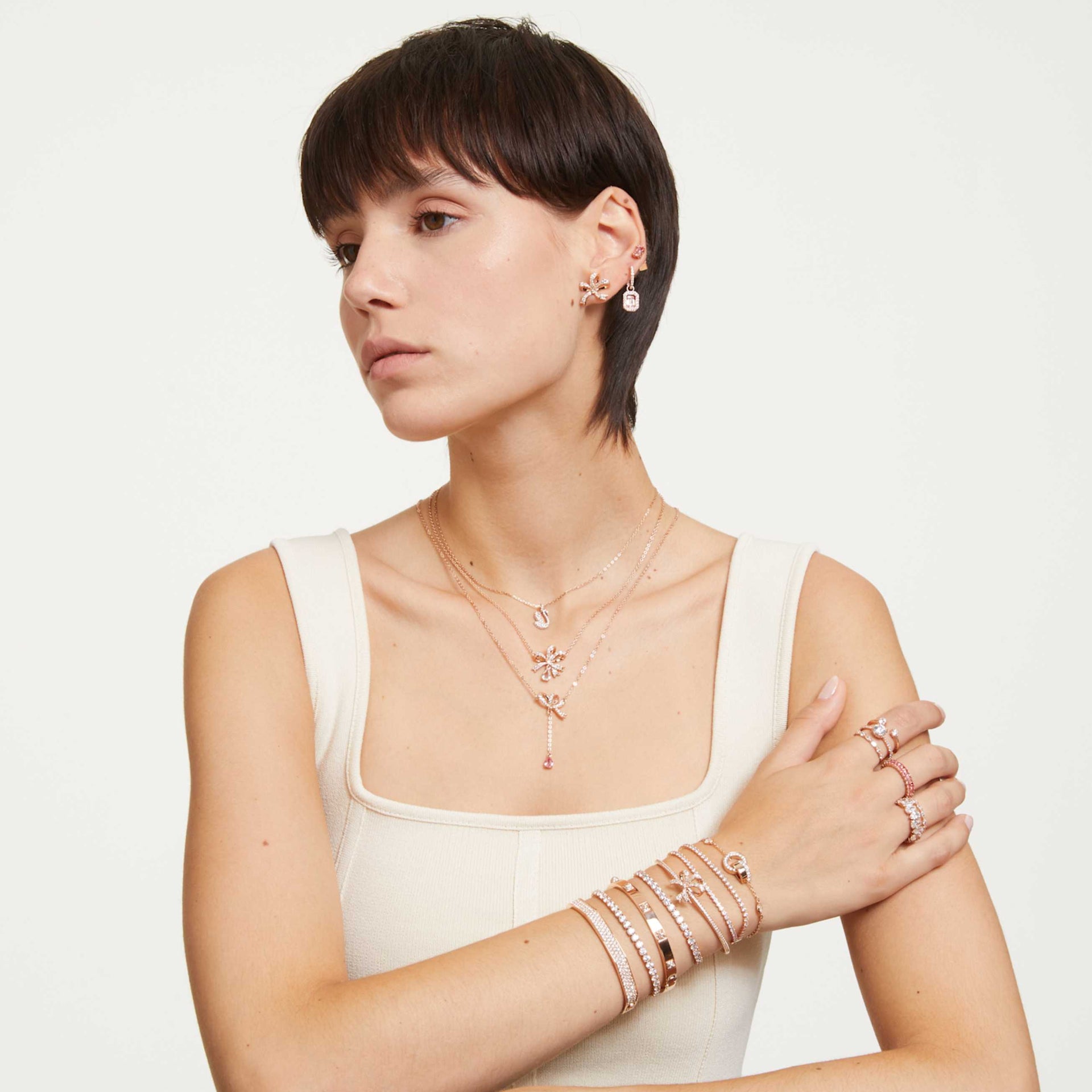 DEXTERA BANGLE PAVE WHITE ROSE GOLD TONE PLATED