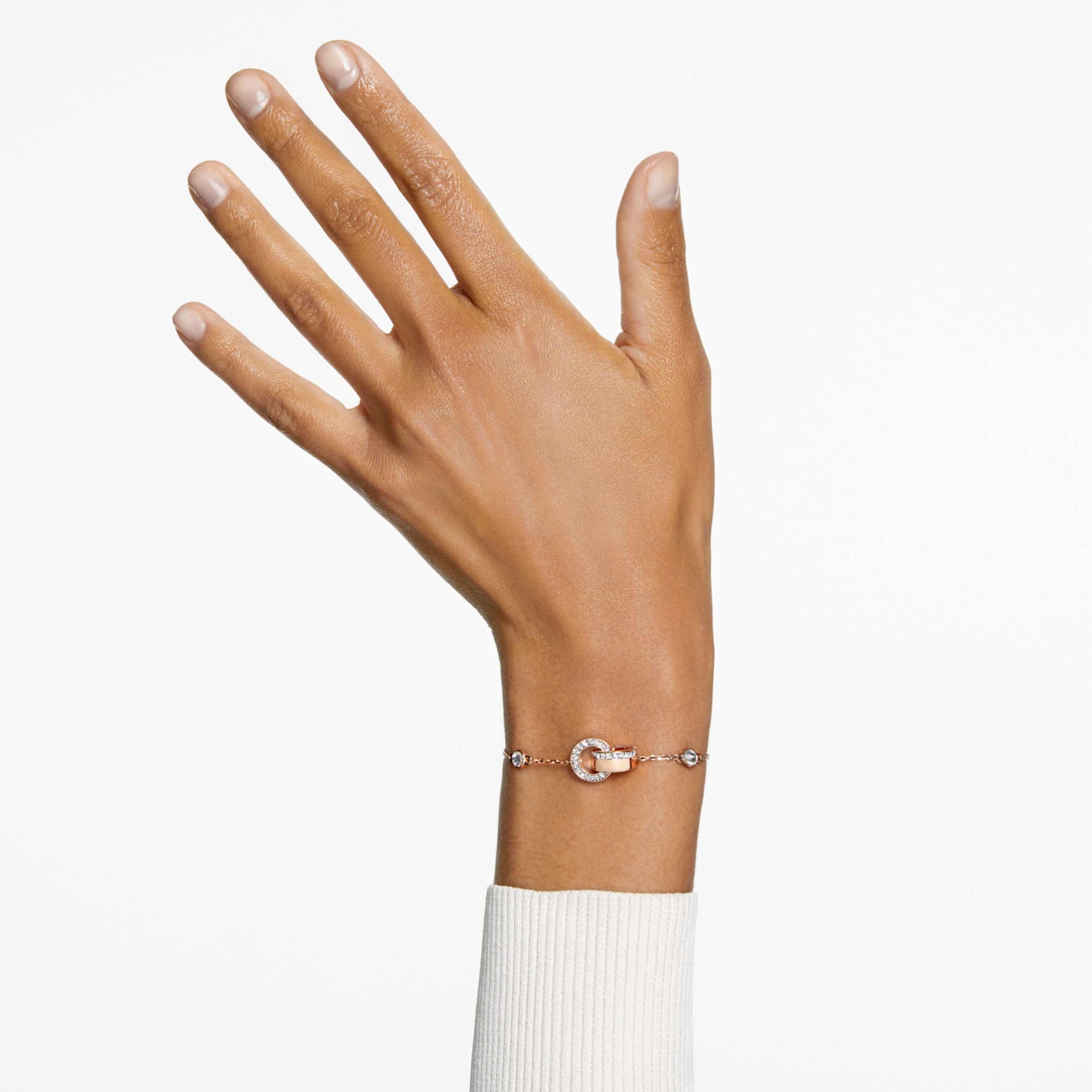 DEXTERA BRACELET INTERLOCKING LOOP WHITE ROSE GOLD TONE PLATED