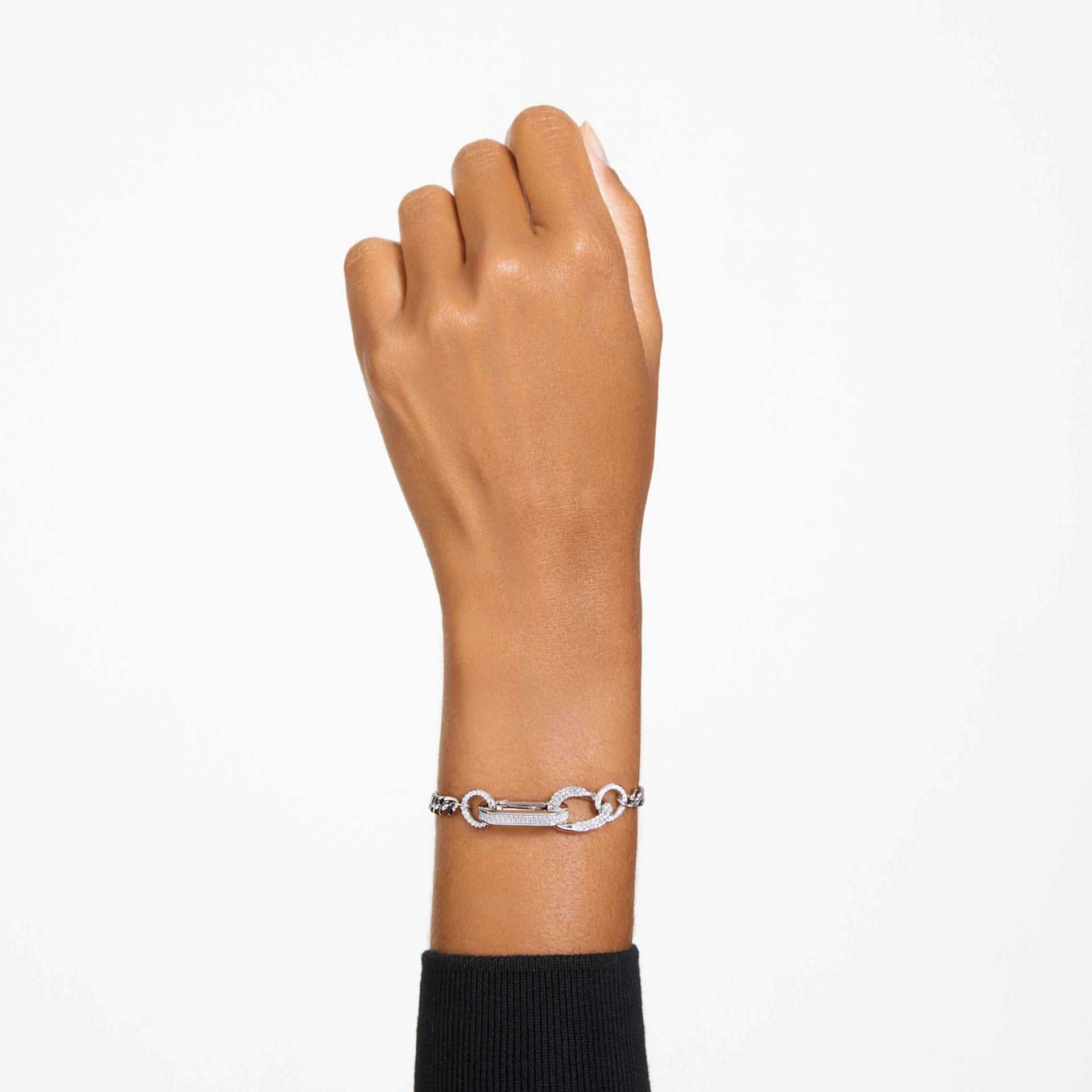 DEXTERA BRACELET PAVE MIXED LINKS WHITE RHODIUM PLATED