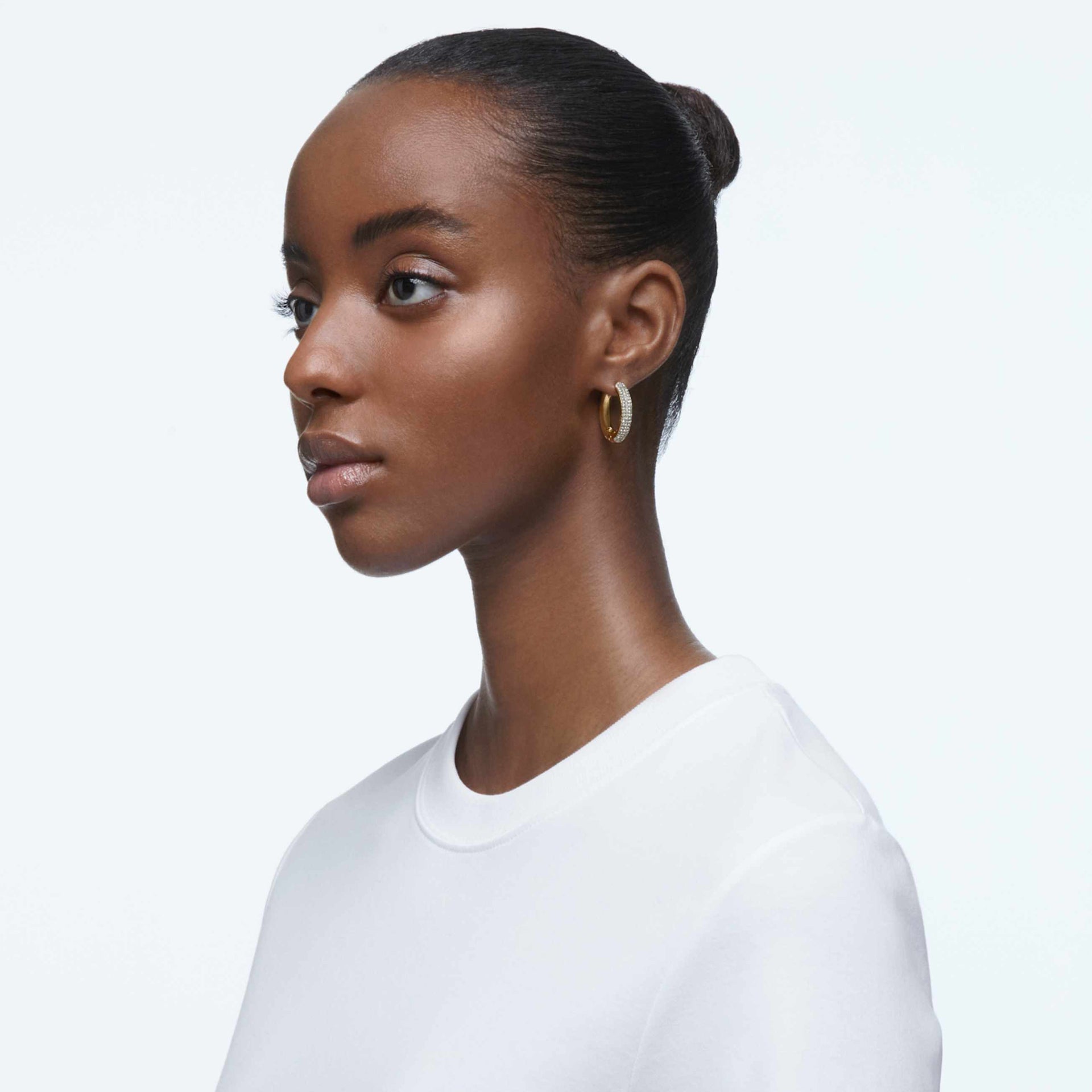 DEXTERA HOOP EARRINGS MEDIUM WHITE GOLD TONE PLATED
