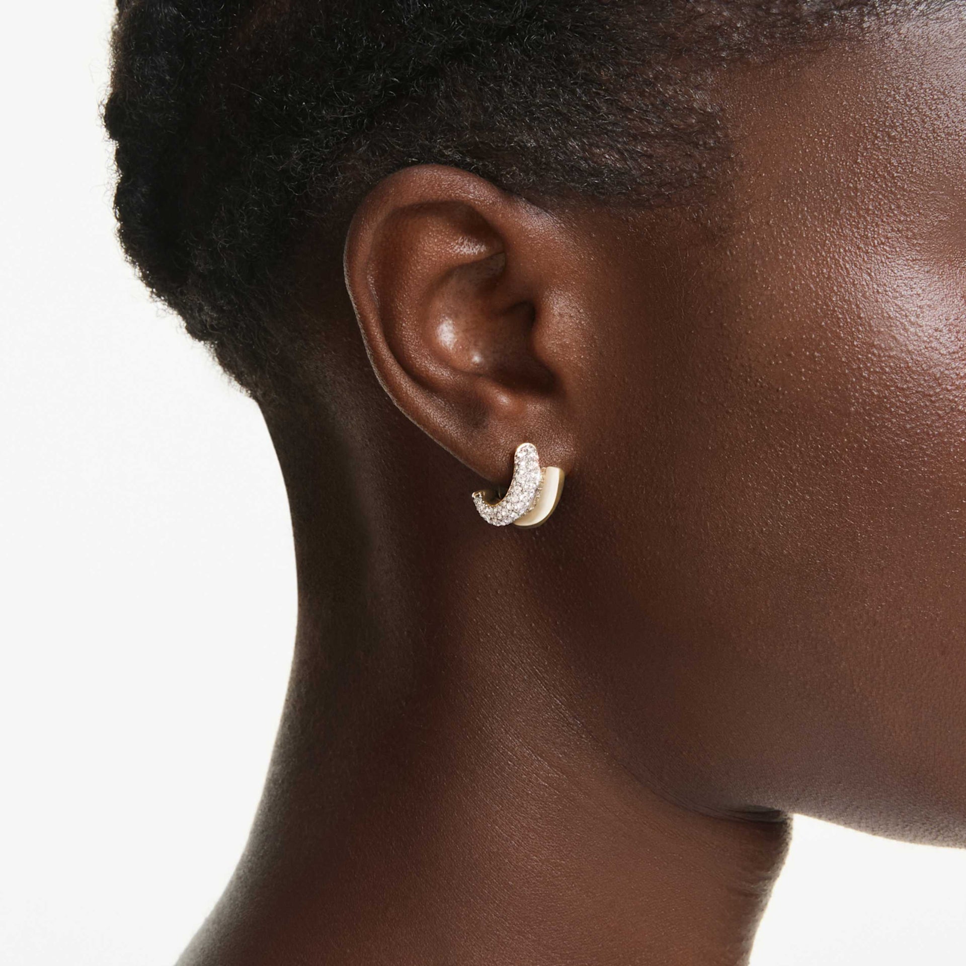 DEXTERA HOOP EARRINGS ROUND CUT MINI WHITE GOLD TONE PLATED