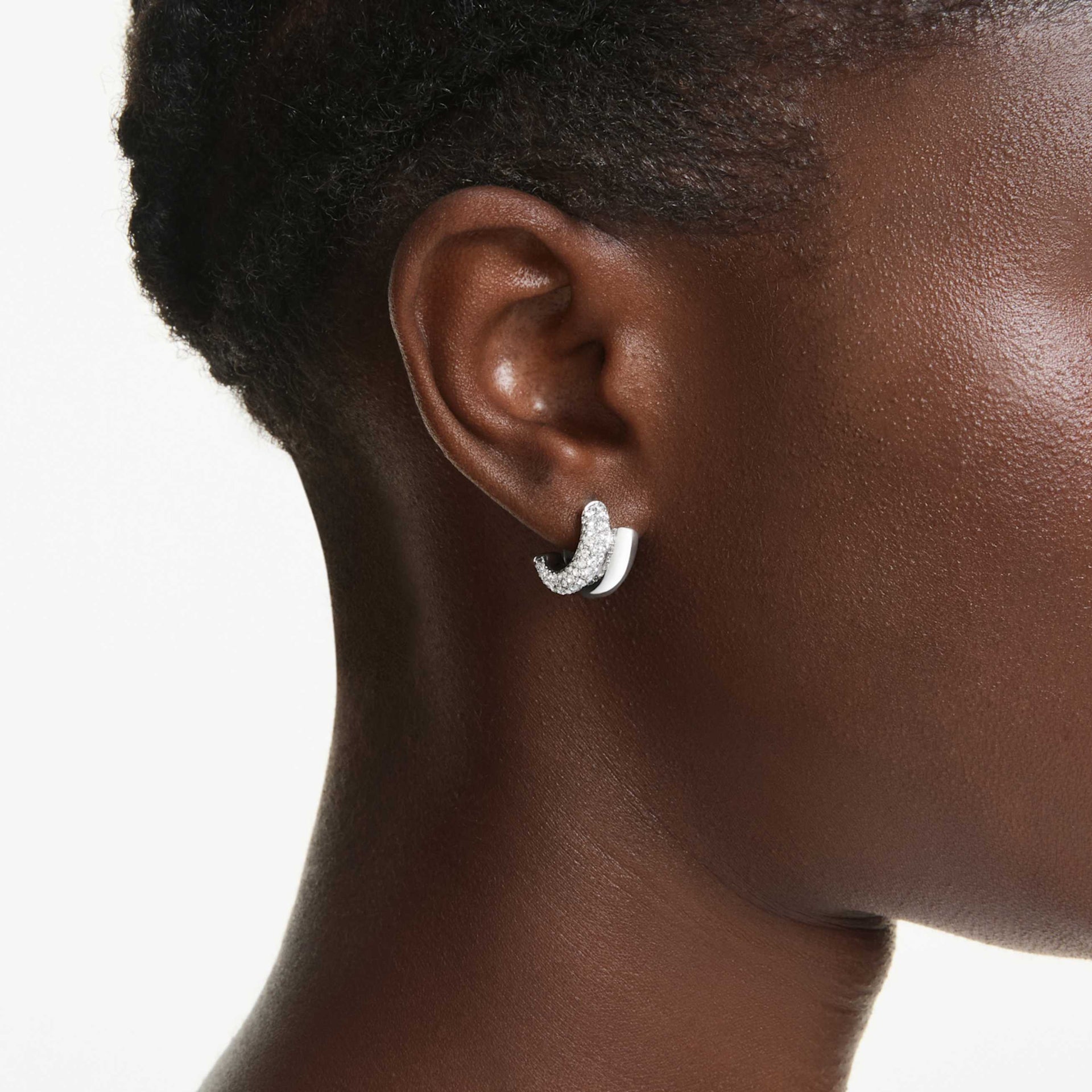 DEXTERA HOOP EARRINGS ROUND CUT MINI WHITE RHODIUM PLATED