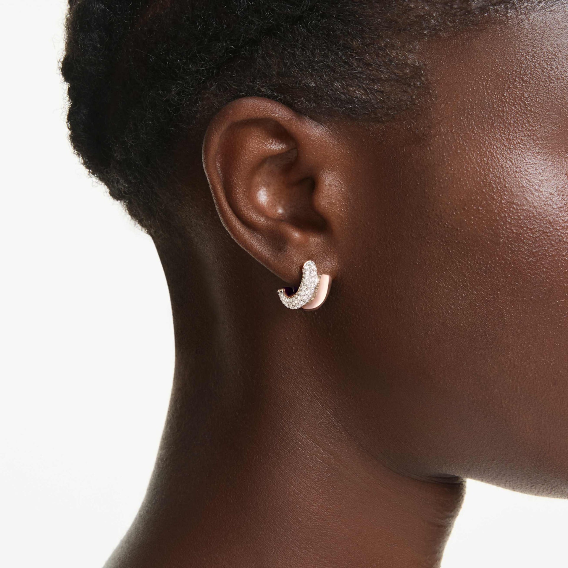DEXTERA HOOP EARRINGS ROUND CUT MINI WHITE ROSE GOLD TONE PLATED