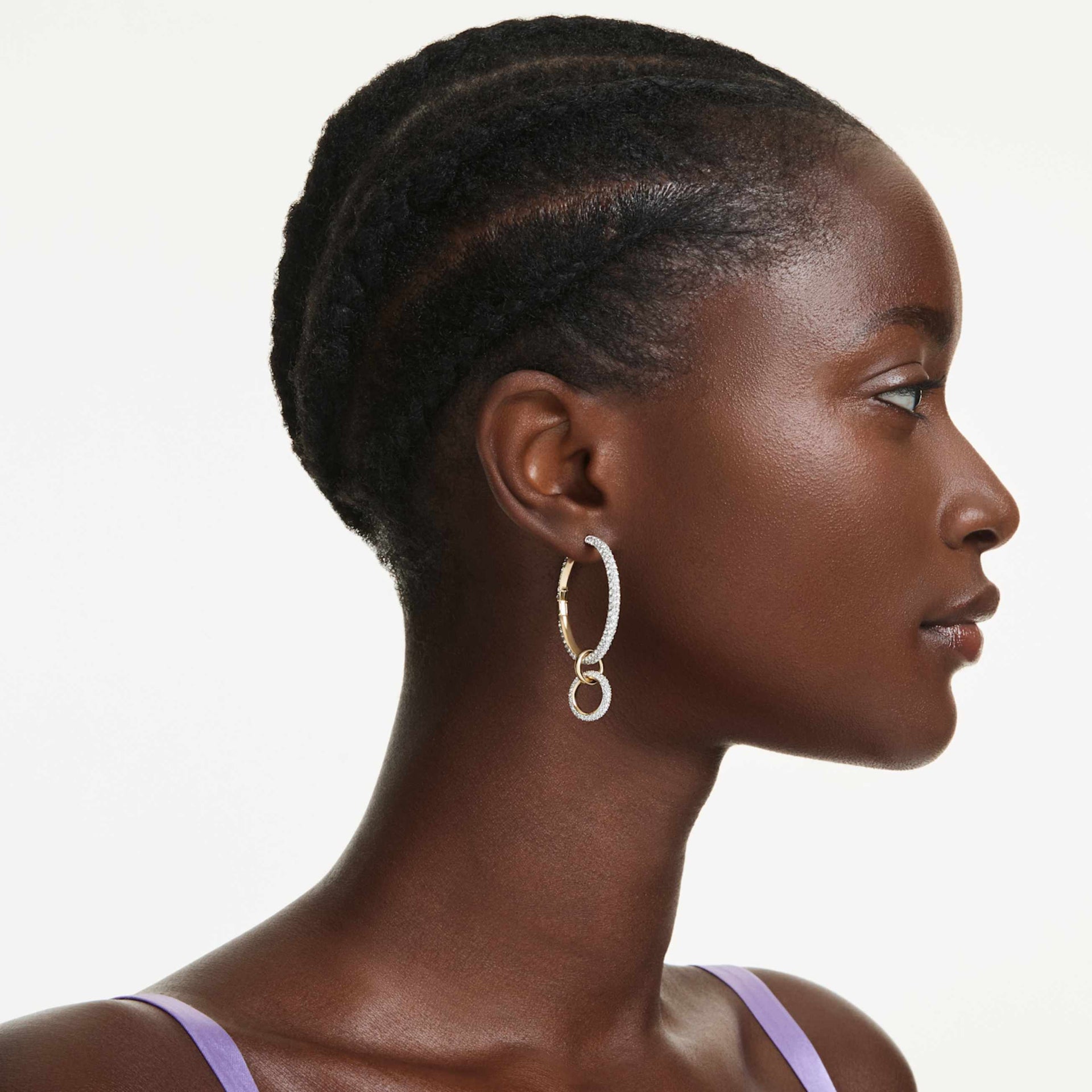 DEXTERA HOOP EARRINGS ROUND CUT WHITE GOLD TONE PLATED
