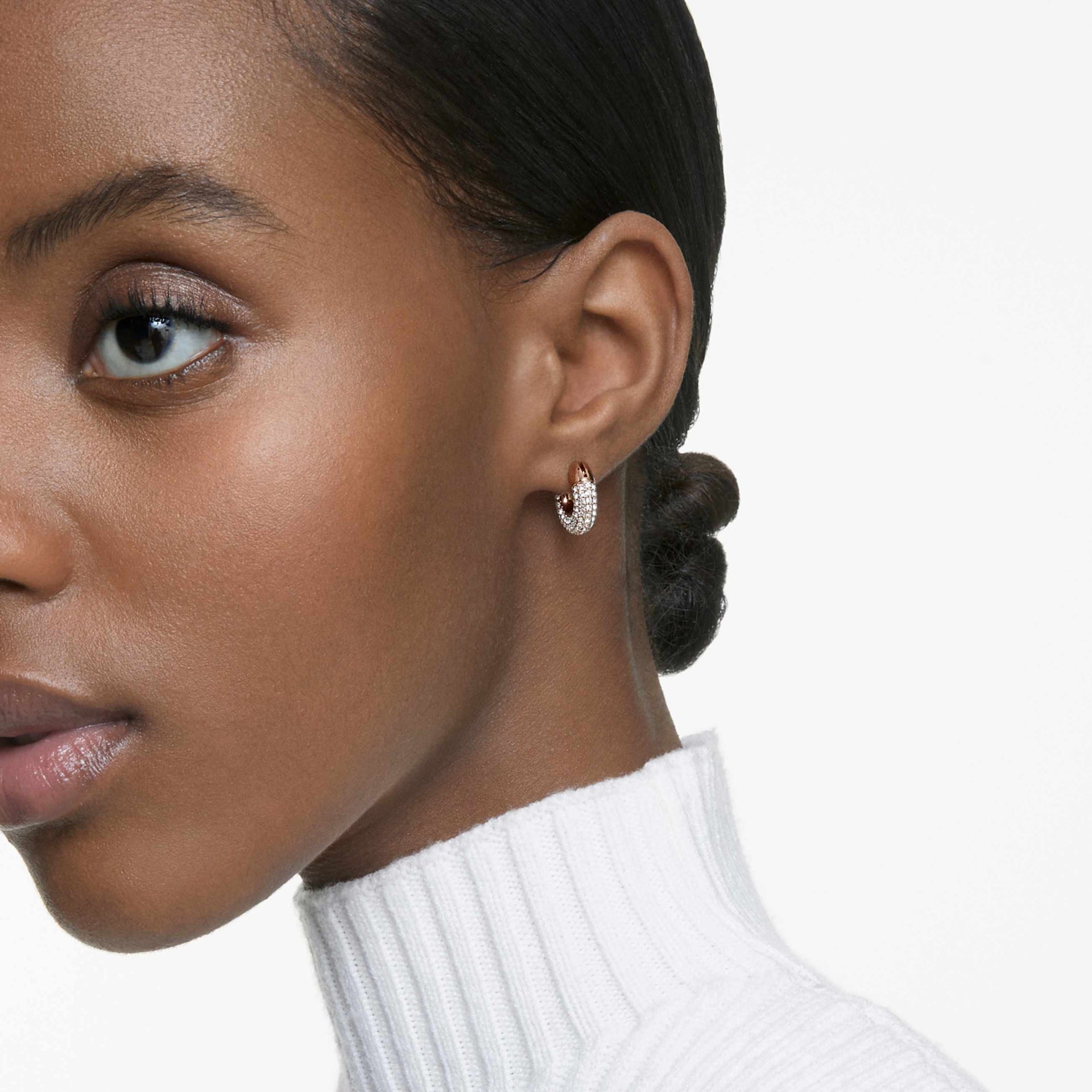 DEXTERA HOOP EARRINGS SMALL WHITE ROSE GOLD TONE PLATED