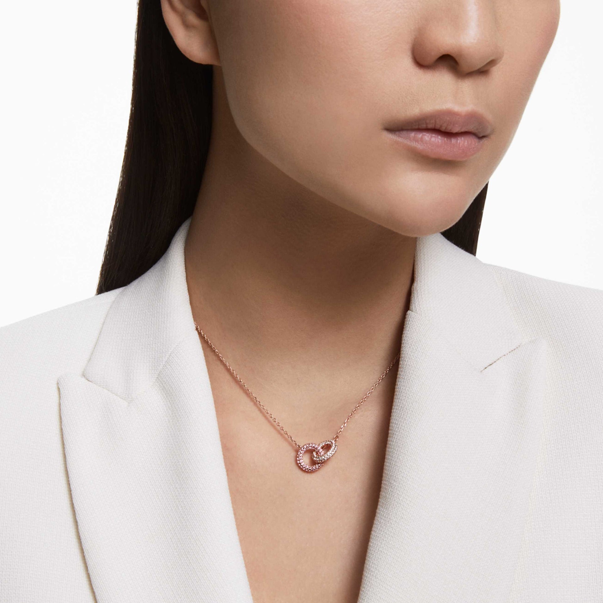 DEXTERA NECKLACE INTERTWINED CIRCLES PINK ROSE GOLD TONE PLATED