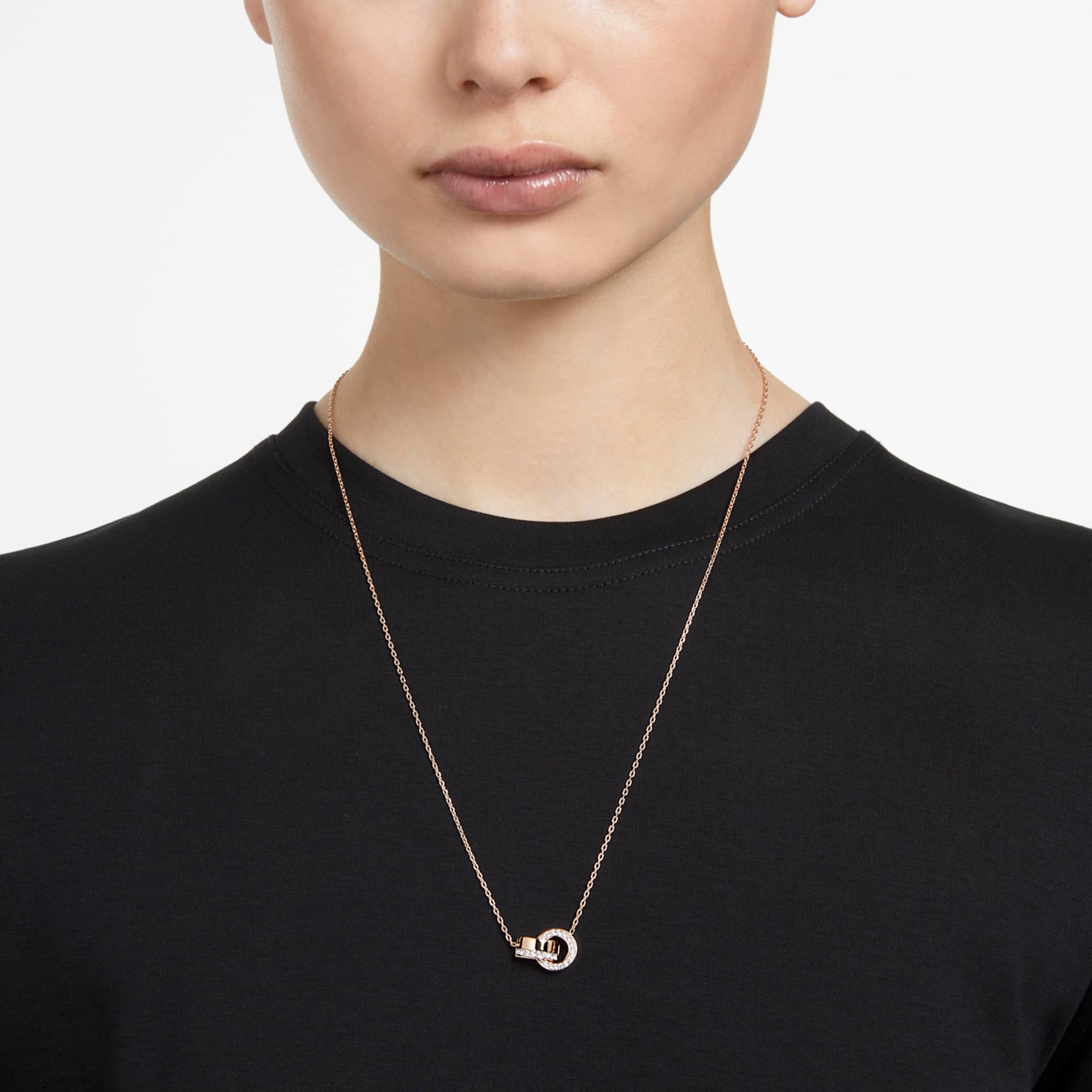 DEXTERA PENDANT INTERLOCKING LOOP WHITE ROSE GOLD TONE PLATED