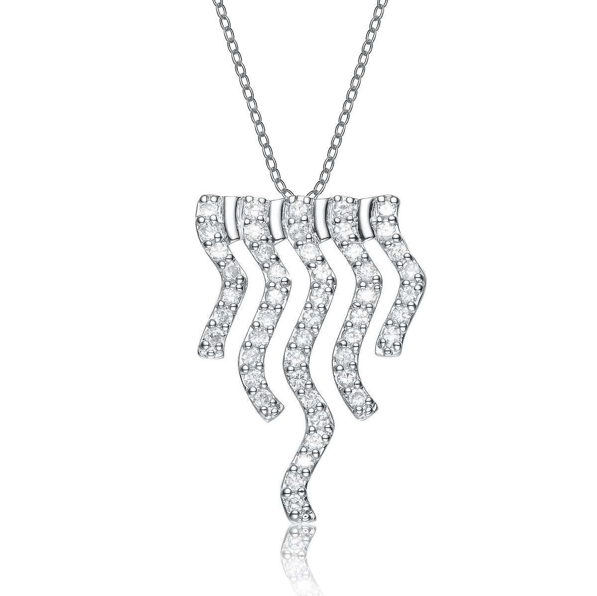 Sterling Silver Cubic Zirconia Zig Zag Necklace