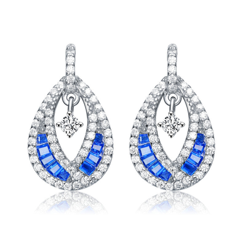 GENEVIVE Sterling Silver Sapphire Cubic Zirconia Pear Drop Earrings