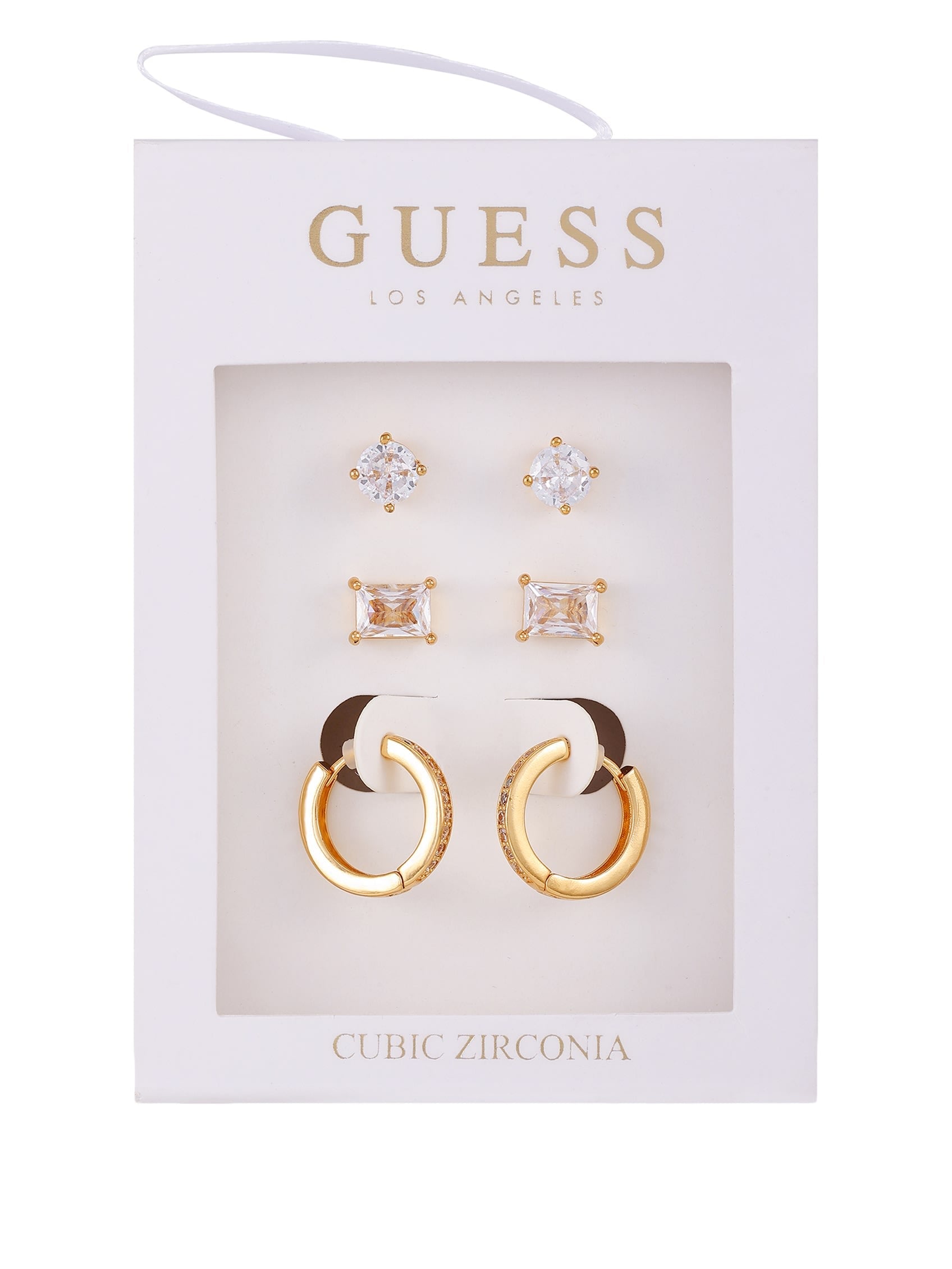 Gold-tone Stud & Huggie Earrings Box Set - 3 Pairs