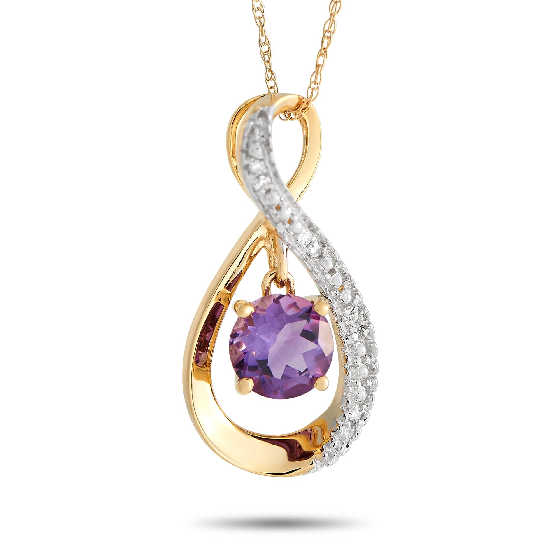 LB Exclusive 14K Yellow Gold 0.03ct Diamond and Amethyst Pendant Necklace PD4-15537YAM