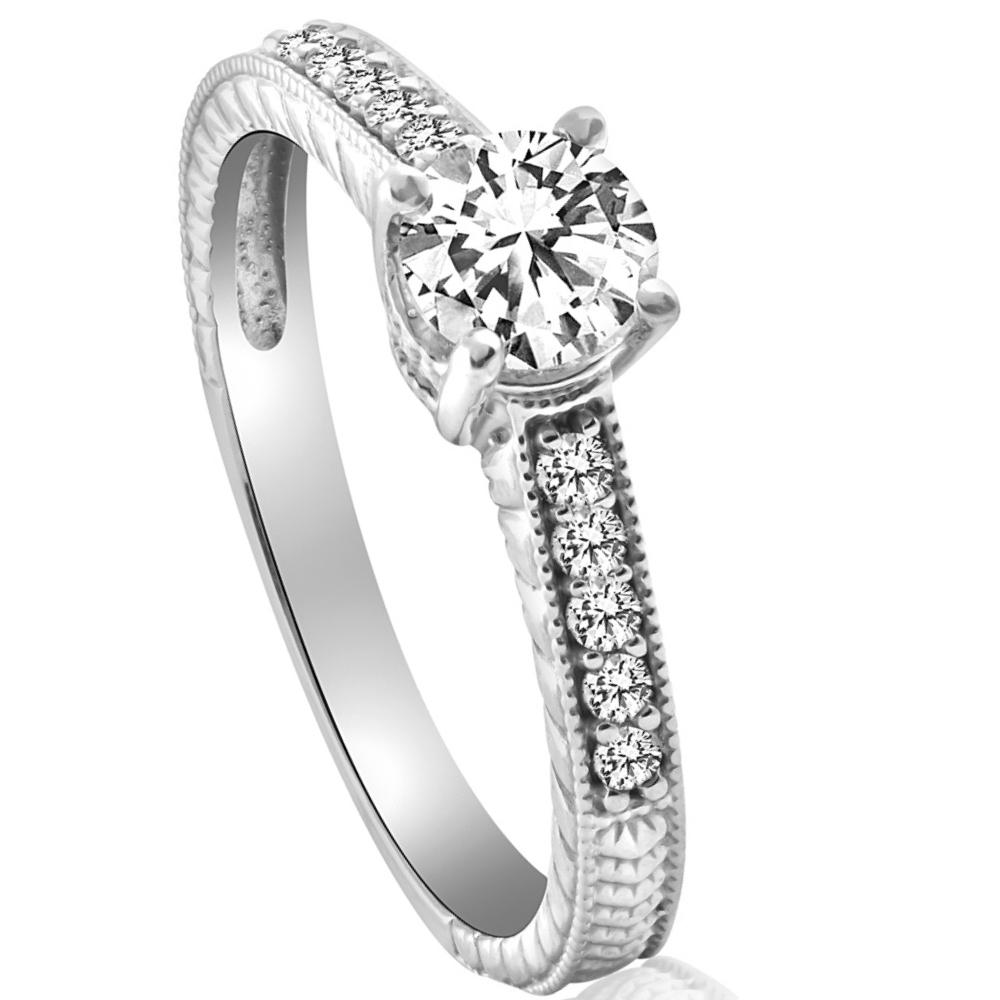 Vintage Diamond Engagement Ring 1 Carat 14K White Gold Round Brilliant Cut