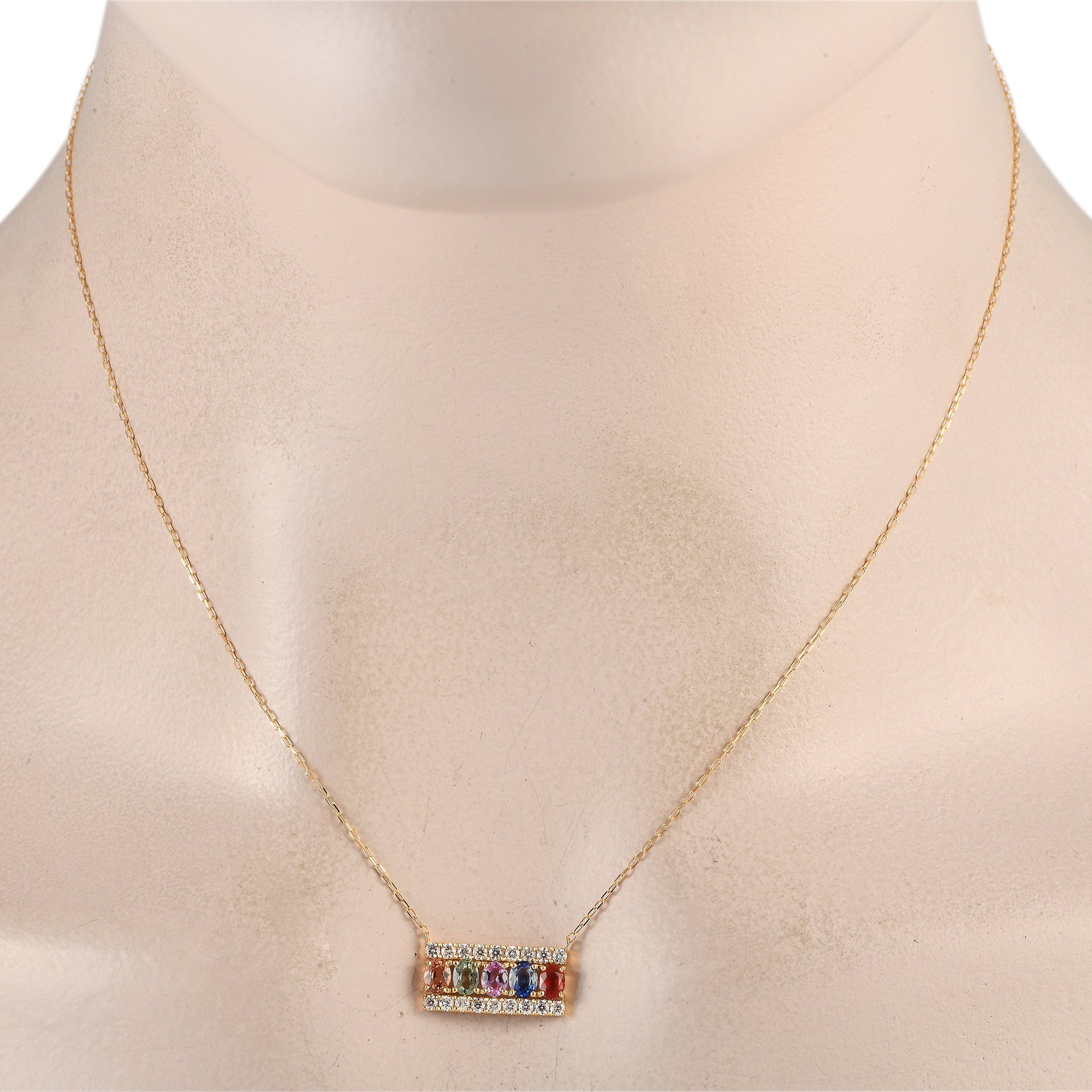 LB Exclusive 18K Yellow Gold 0.32ct Diamond and Multicolored Sapphire Necklace MF17-103123