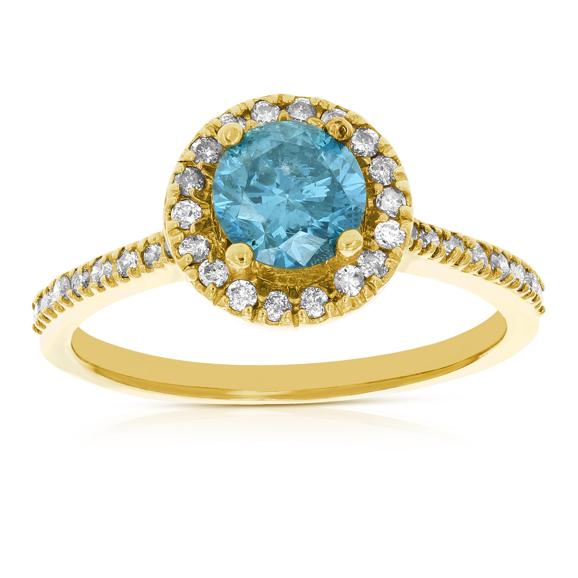 1.30 cttw Blue and White Diamond Engagement Ring 14K Yellow Gold Bridal