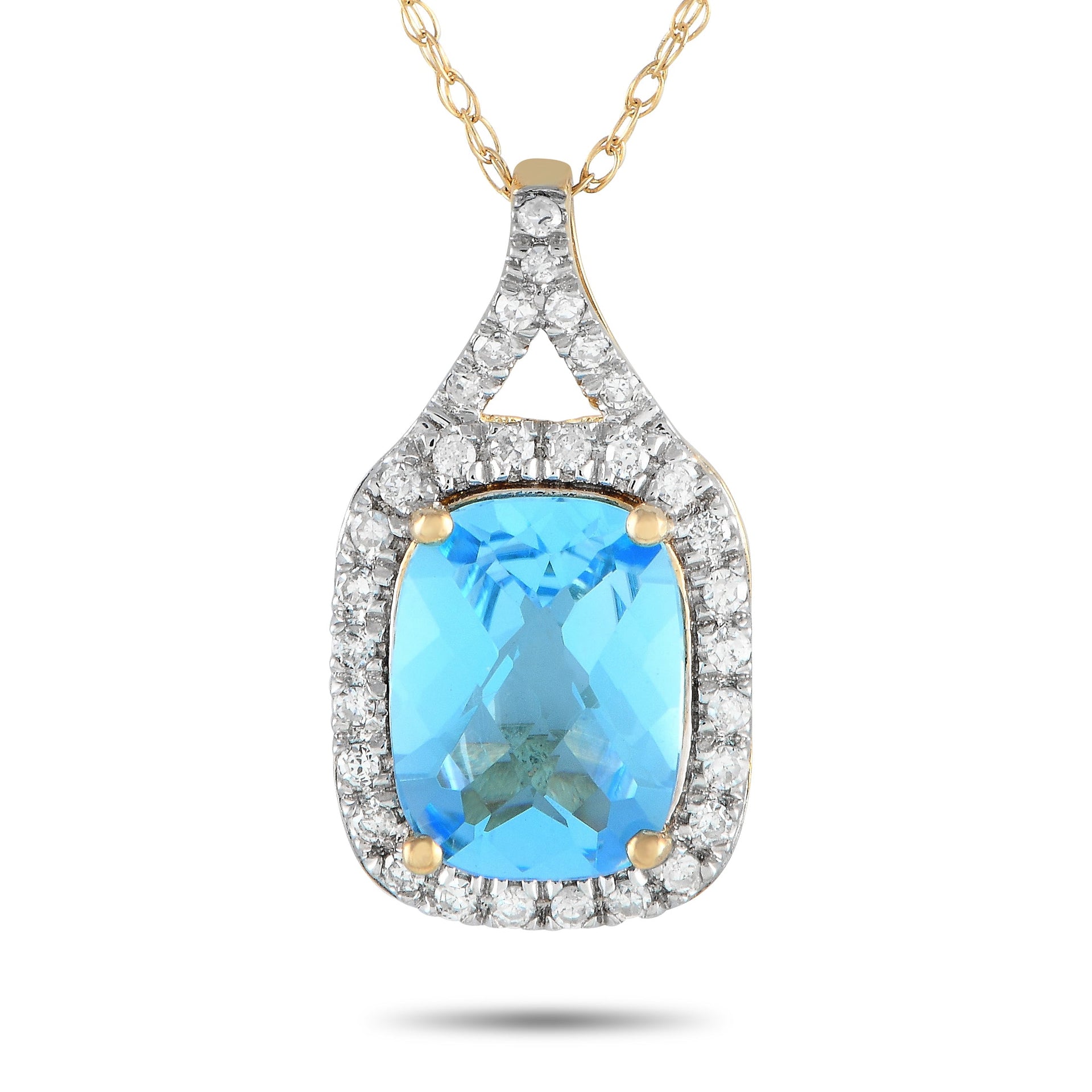 LB Exclusive 14K Yellow Gold 0.13ct Diamond and Blue Topaz Necklace PD4-15472YBT