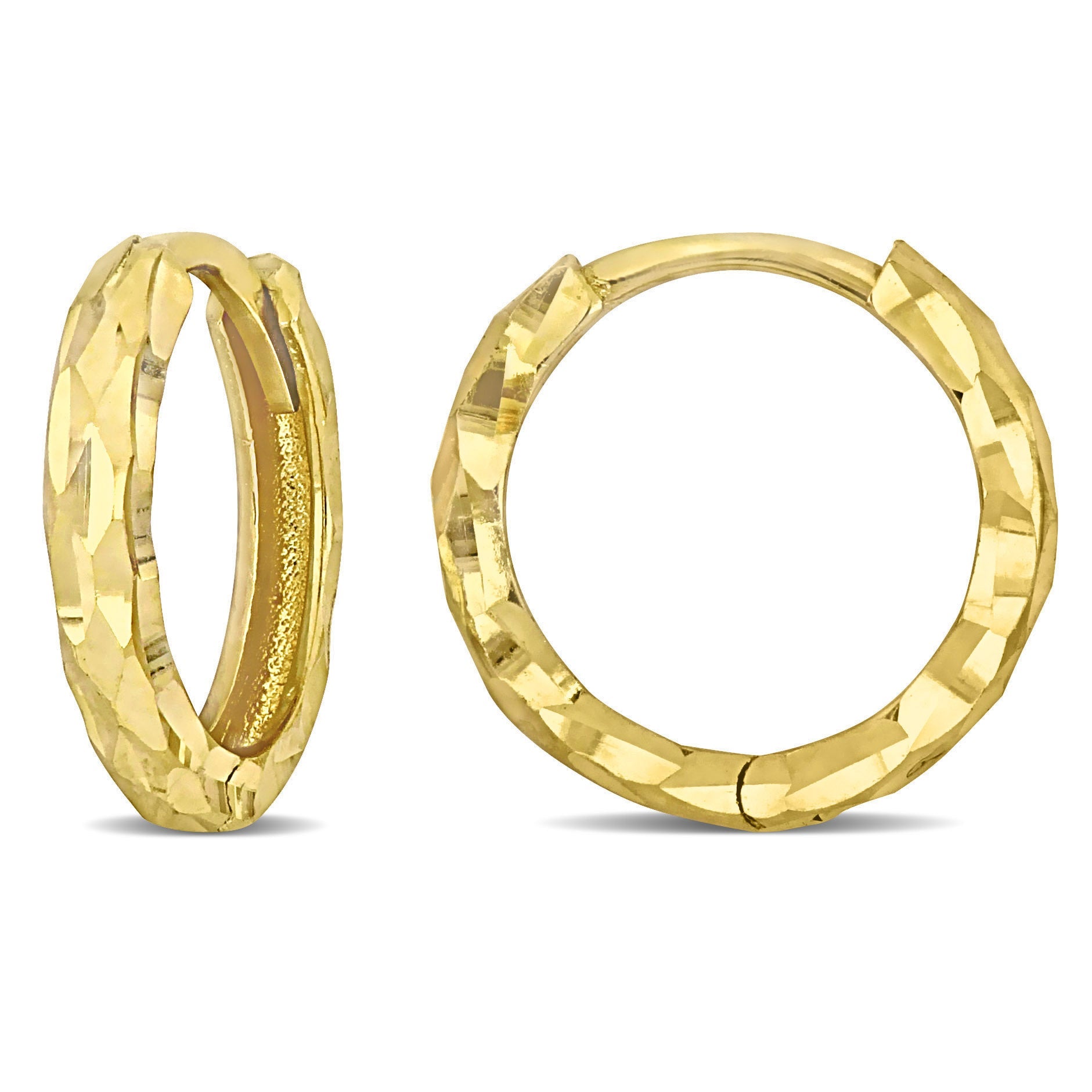 Mimi & Max 12mm Diamond Cut Design Mini Hoop Earrings in 14k Yellow Gold