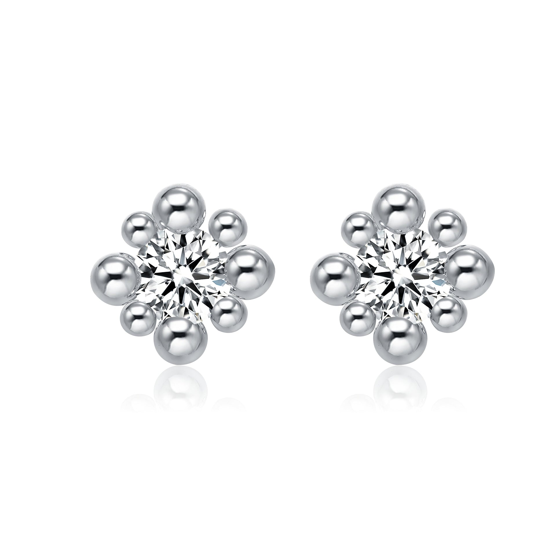Sterling Silver Balls with Cubic Zirconia Stud Earrings