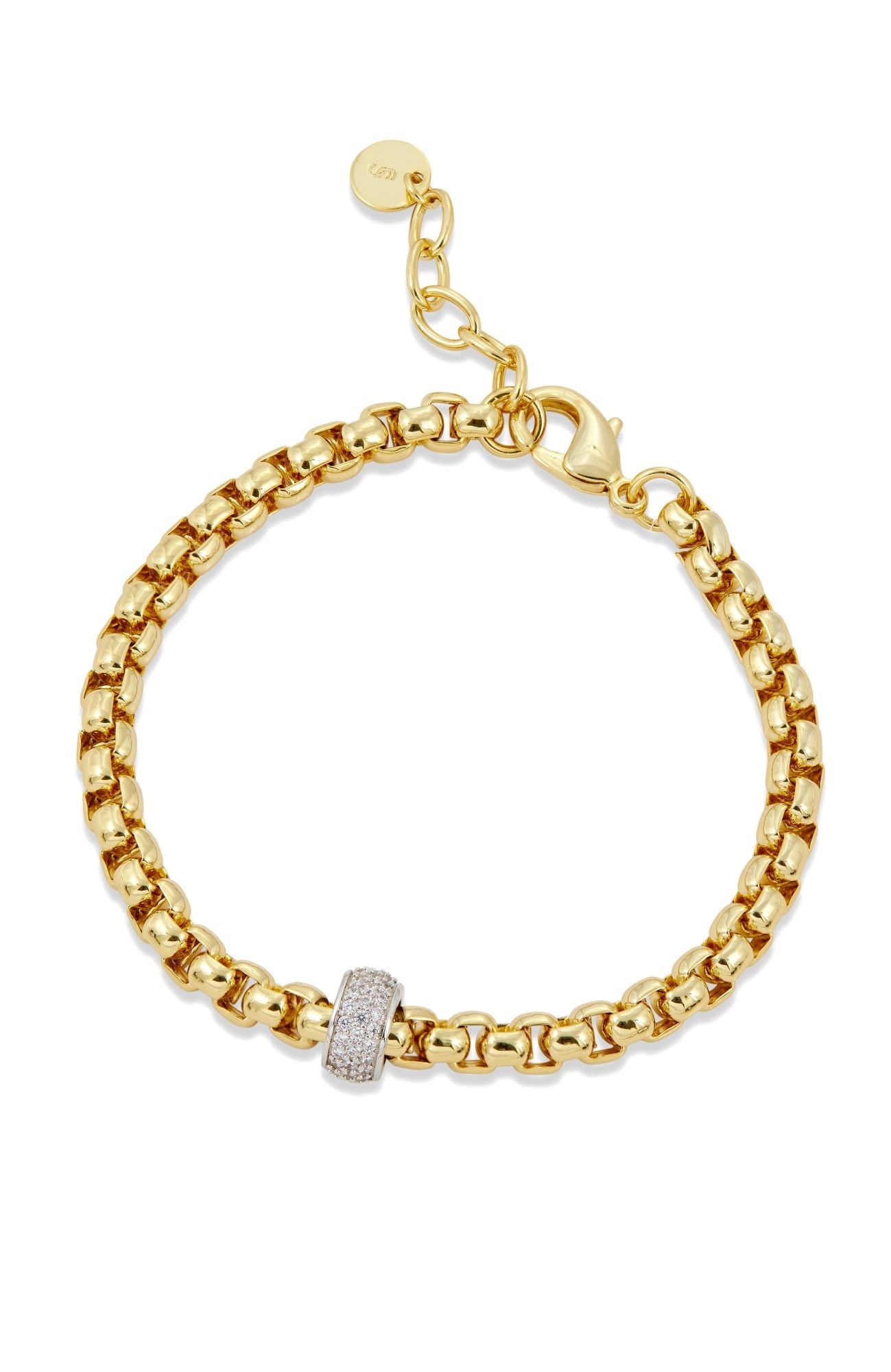 18k Gold Plated Round Franco with Pave Rhondelle Bracelet