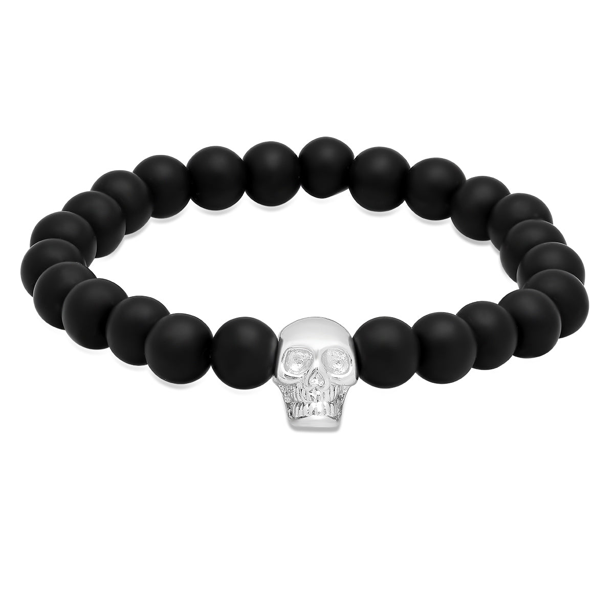 Black Onyx Skull Stretch Bracelet, 7 inhes