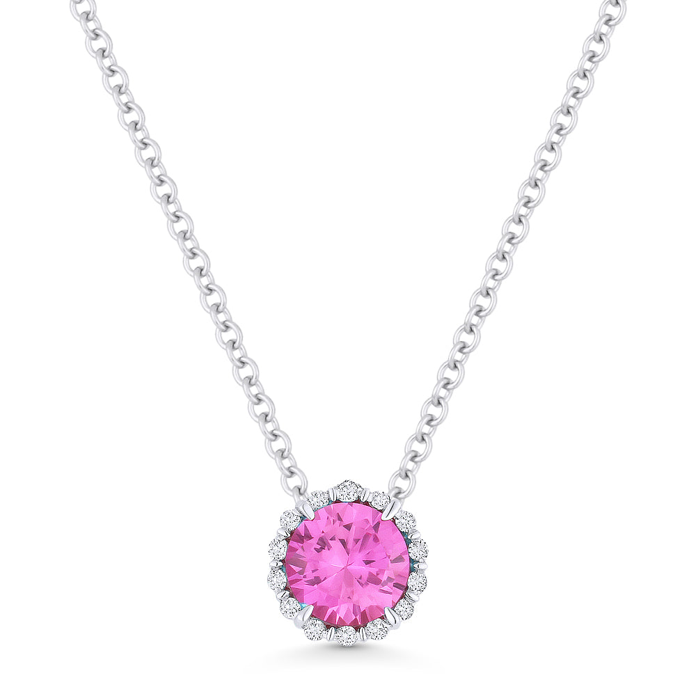 0.71ct Pink Sapphire 16' pendant Necklace In 14K White Gold