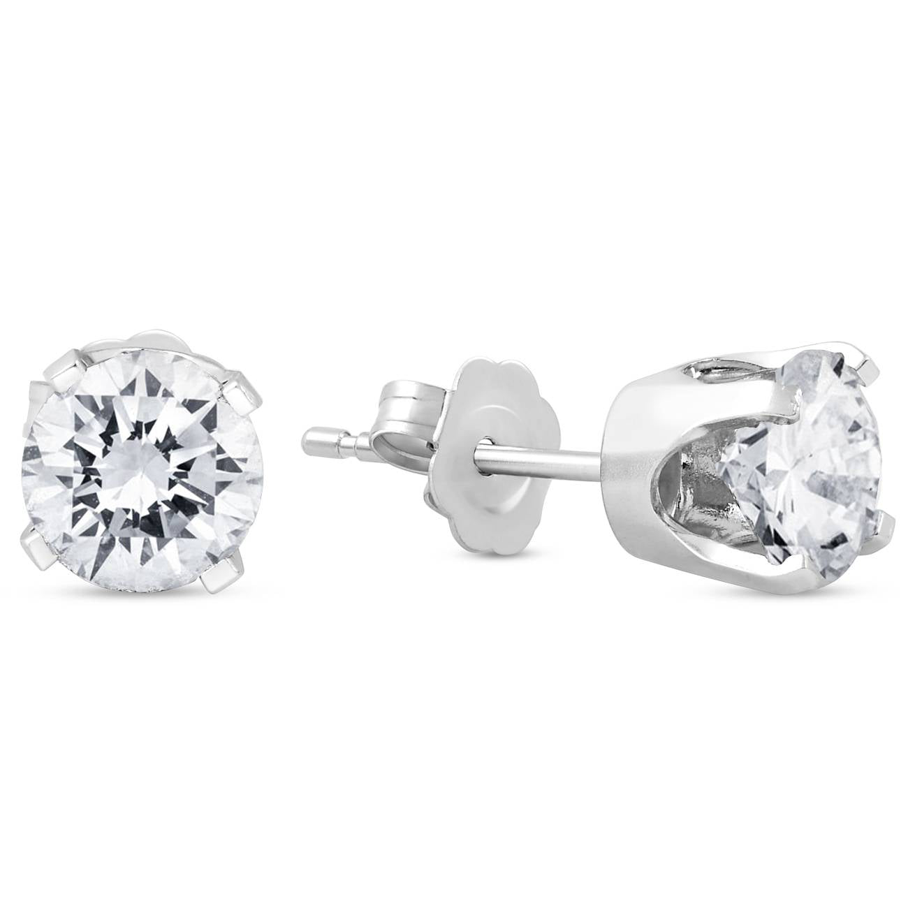 1 1/2 ct Diamond Push Push Studs Enhanced 14k White Gold