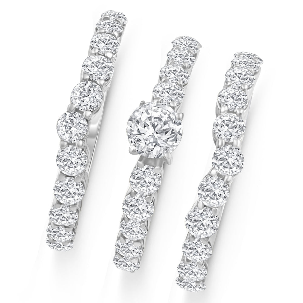 2 3/4 ct Diamond Trio Engagement Wedding Ring 14k White Gold Matching Wedding Set