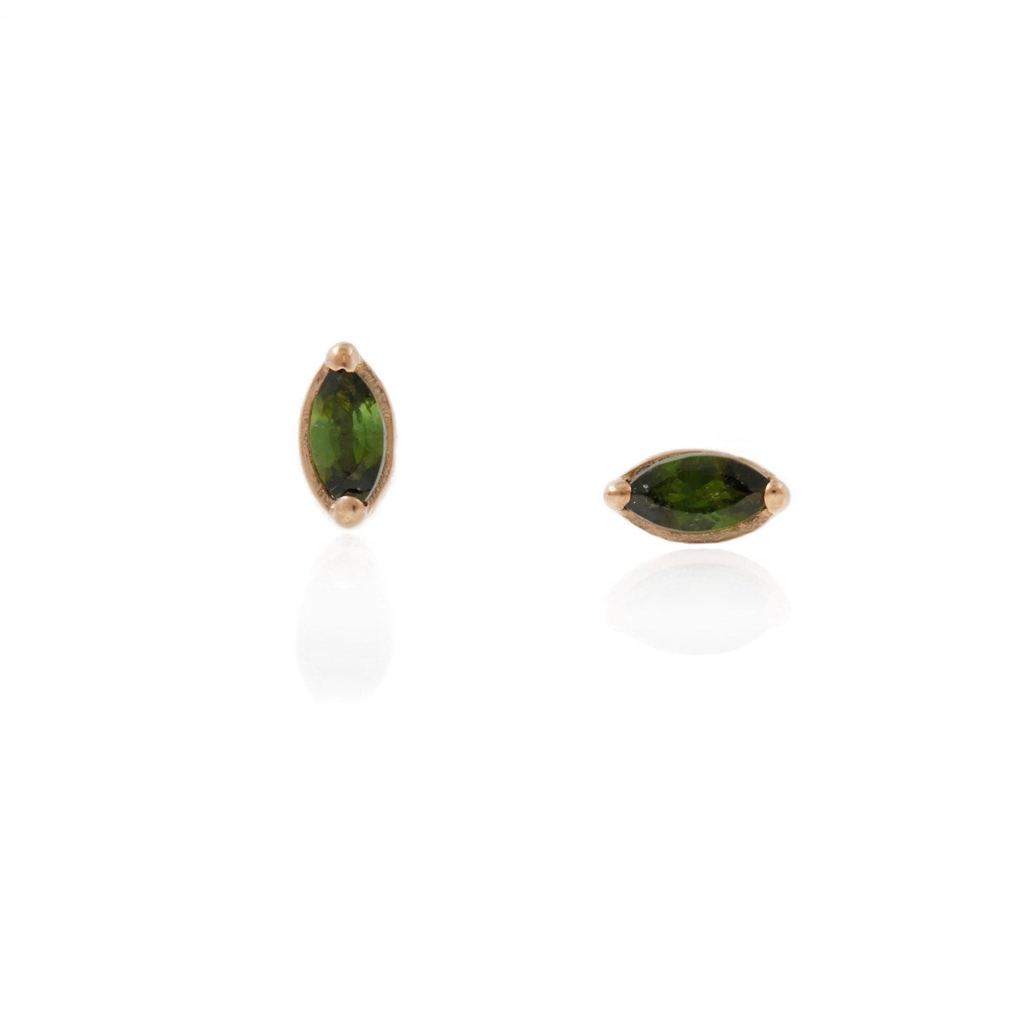 Green Tourmaline Leaf Stud Earrings - Rose Gold