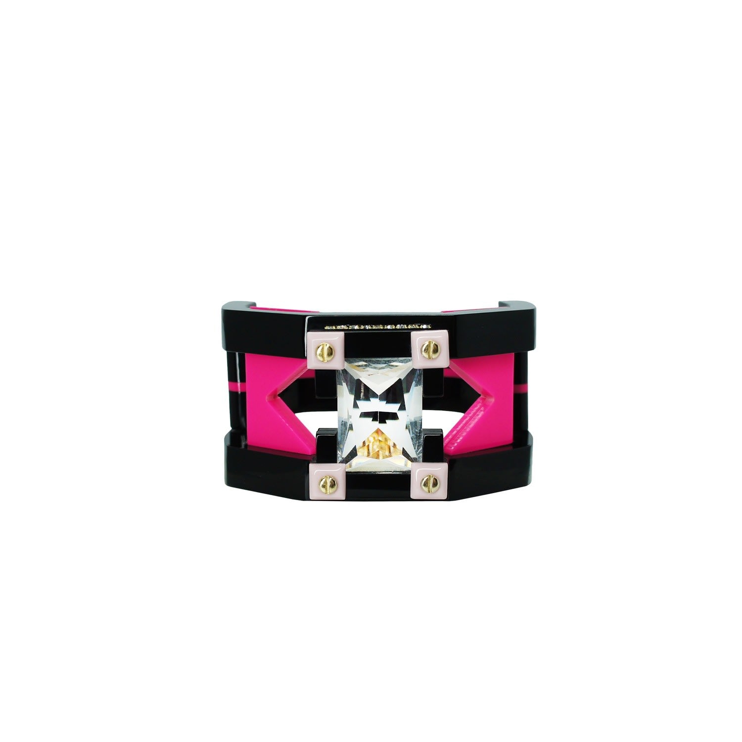 Handmade Acrylic Bracelet Deco Rectangular Shaped Stone Pink