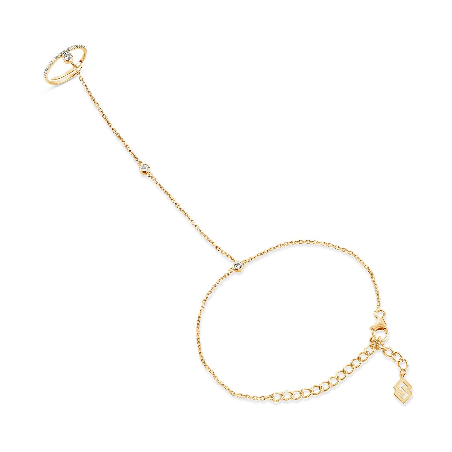 Minx Hand Chain With Man Made Cz Diamond Stimulant In 18K Gold Vermeil