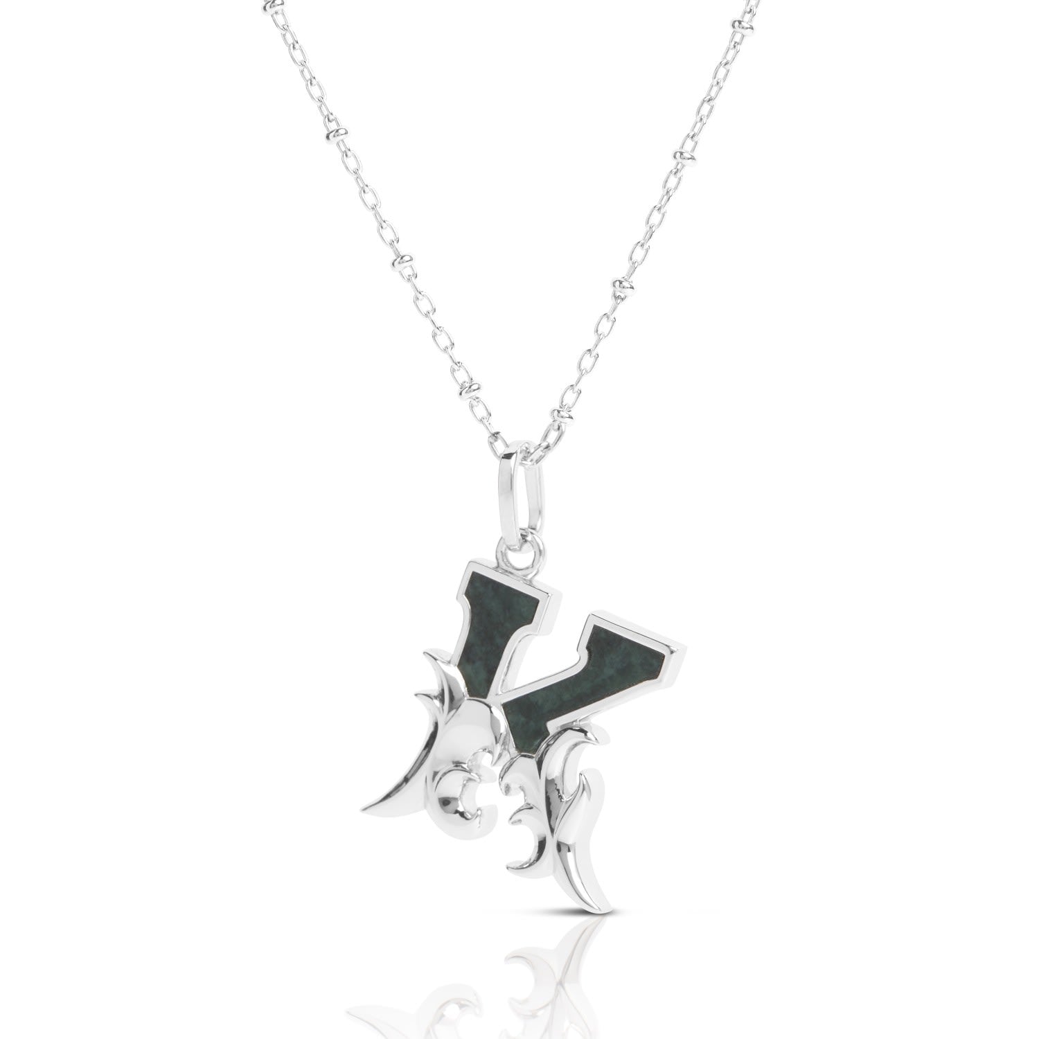 Solid Silver K Initial Necklace With Green Marble