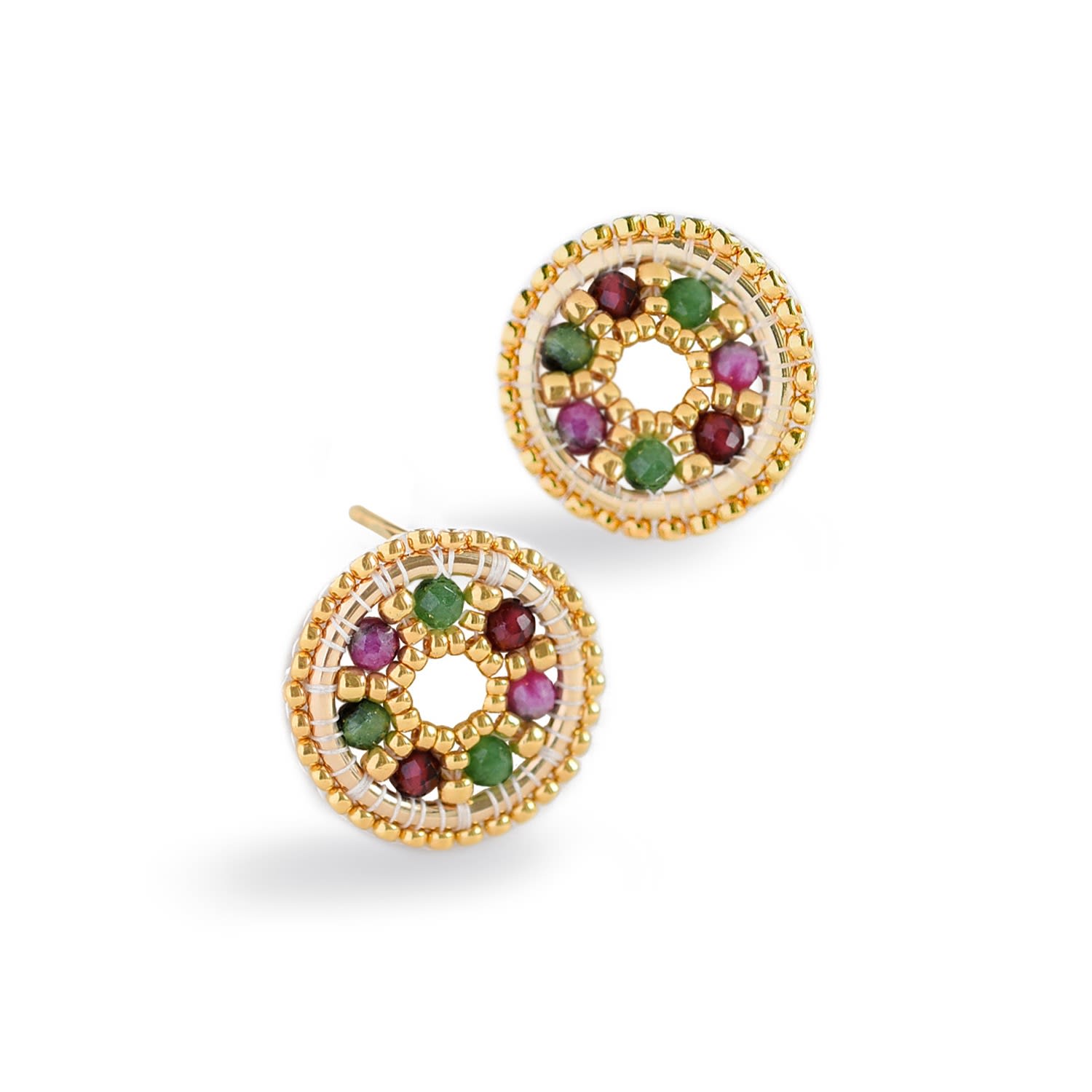 Celestia Prism Circle Earrings - Ruby Zoisite