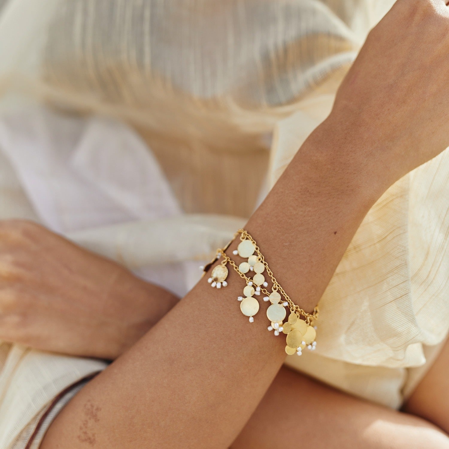 Adjustable Gold Afefe Charm Bracelet With Freshwater Pearls