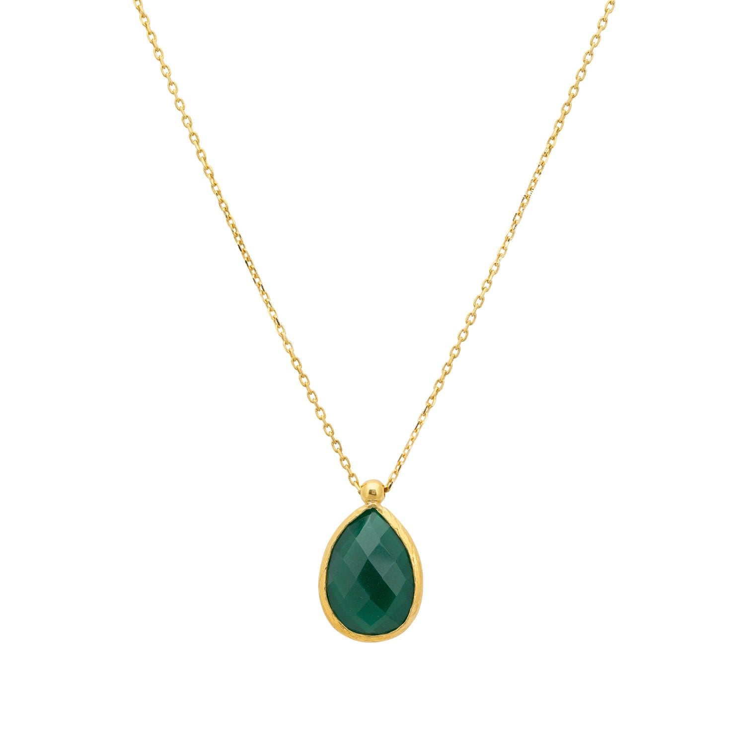 Petite Drop Necklace Gold Green Onyx