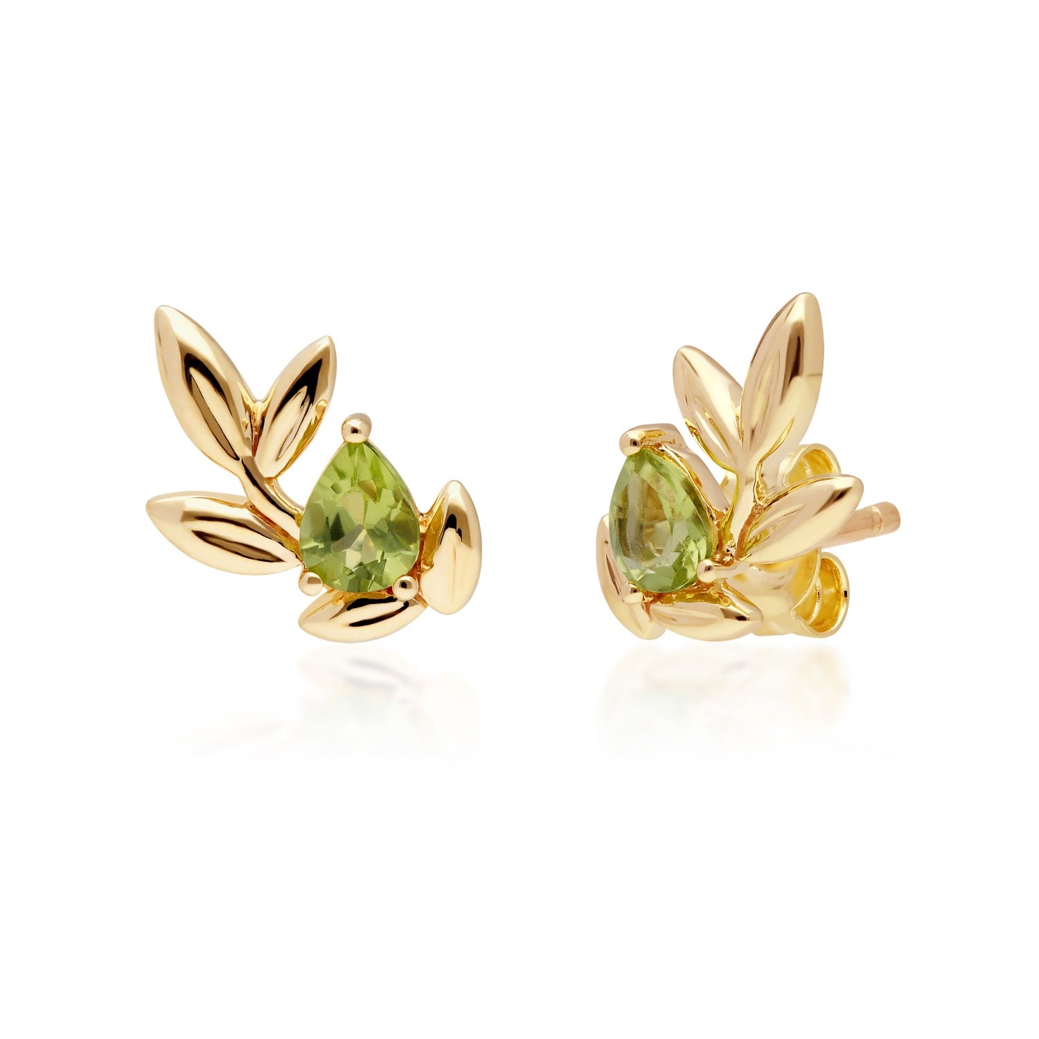 O Leaf Peridot Earrings In Yellow Gold