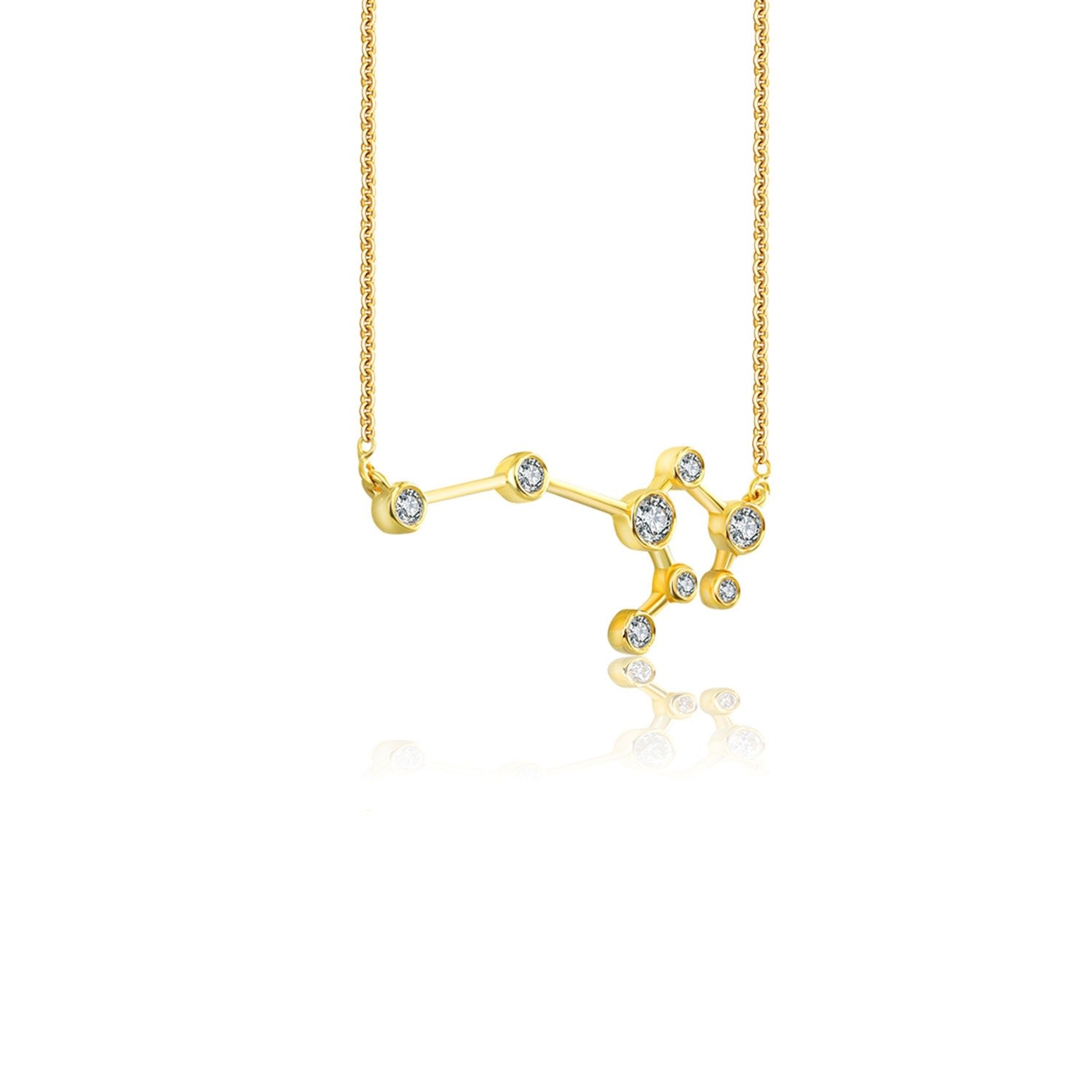 Leo Zodiac Constellation Necklace 18K Yellow Gold & Diamond
