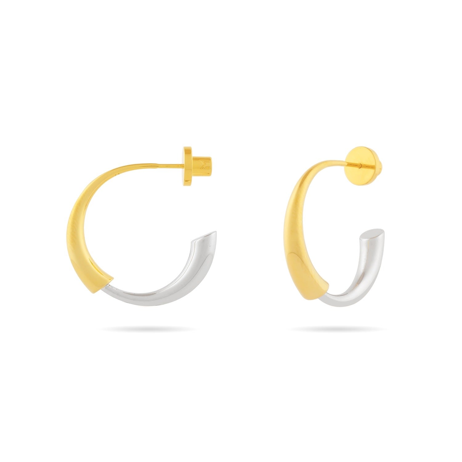 Gold And Silver Bi-Color Double Arc Hoop Earrings - Gold Top, Silver Bottom