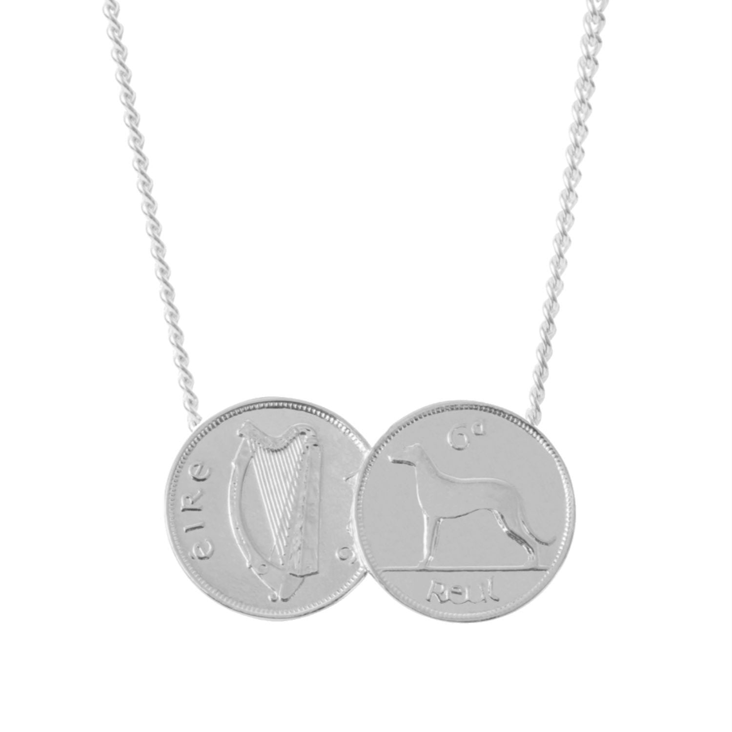 Double Irish 6D Coin Necklace In Sterling Silver