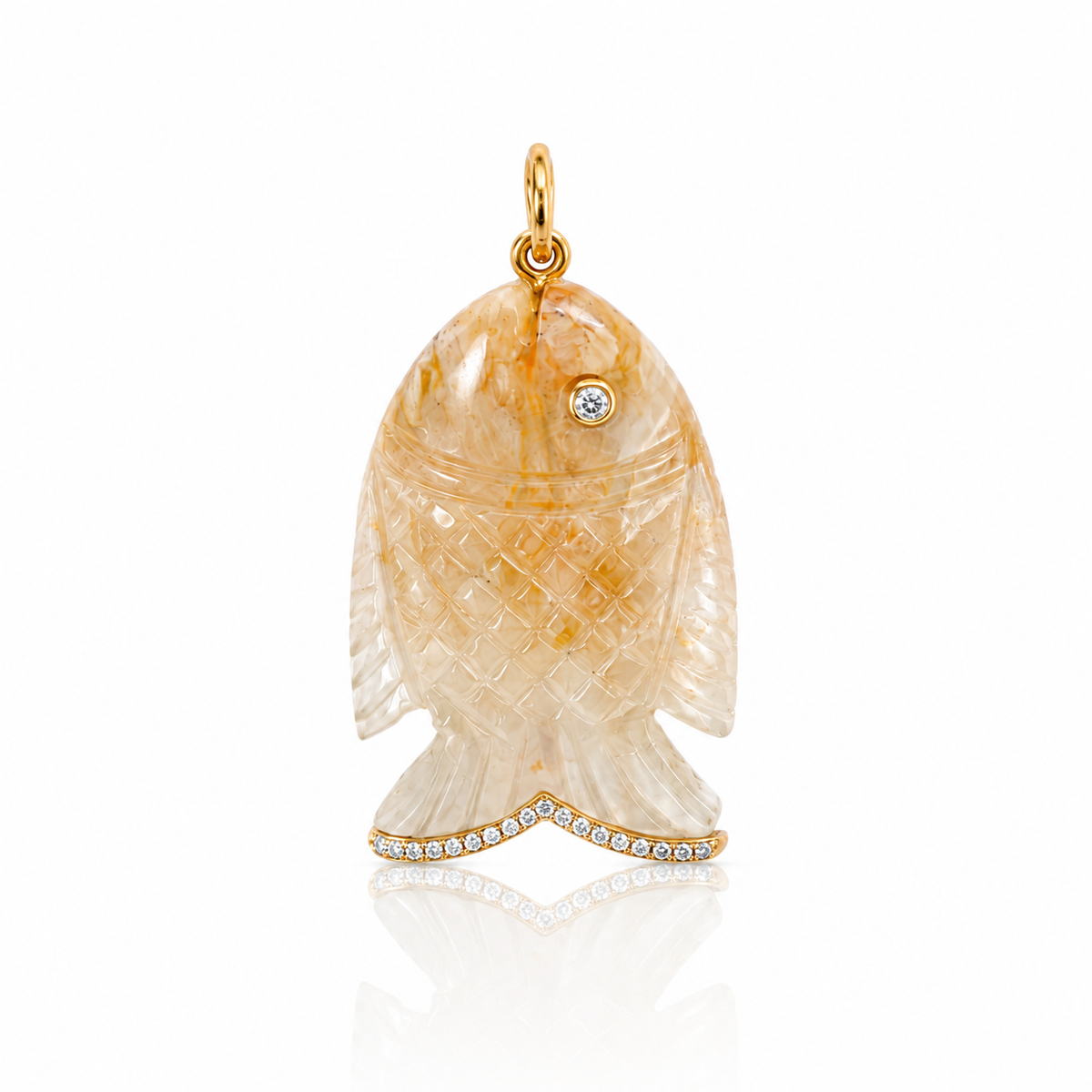 Gold Diamond Plum Agate Fish Pendant
