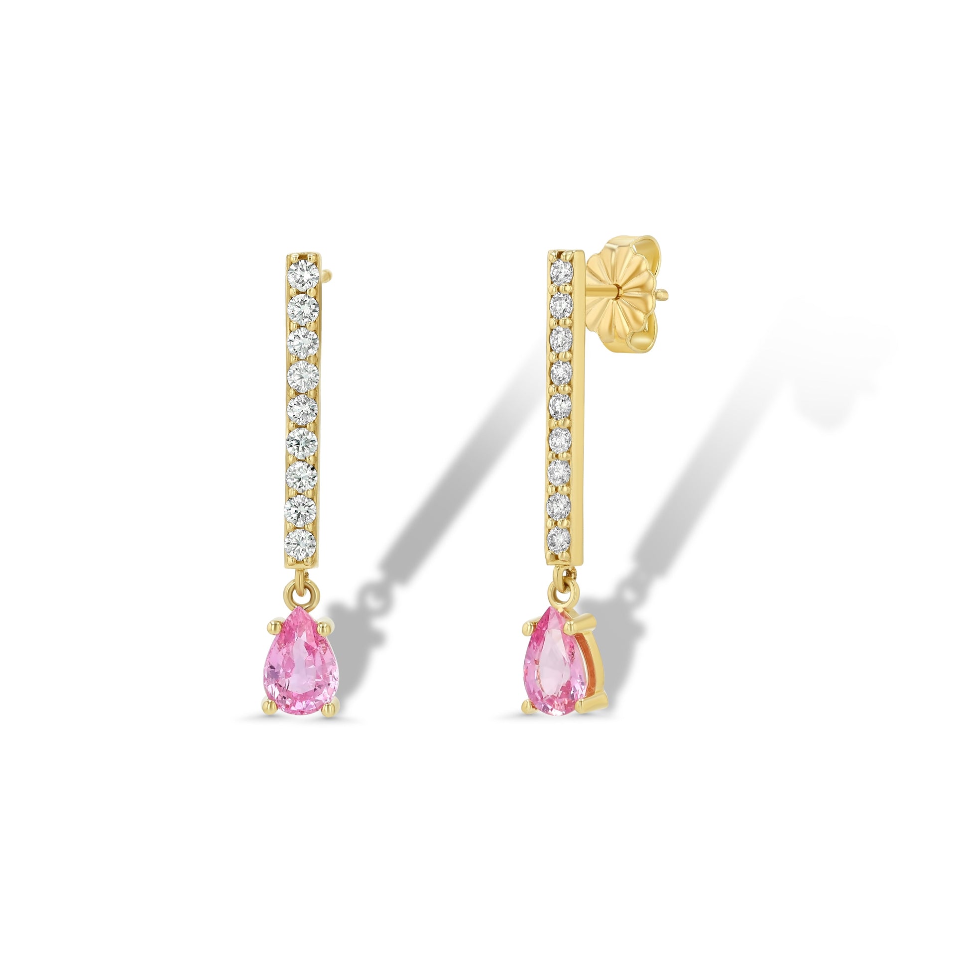 Diamomd & Pink Sapphire Pear Earrings