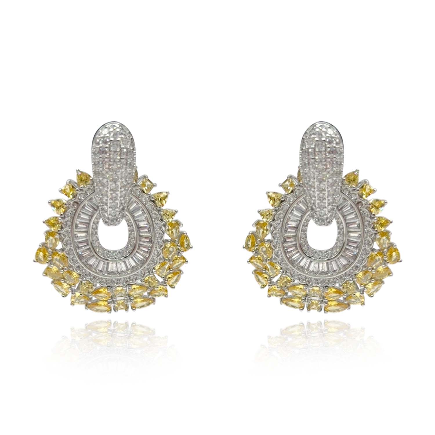 Diamond And Canary Cubic Zirconium Drop Hoop Earrings