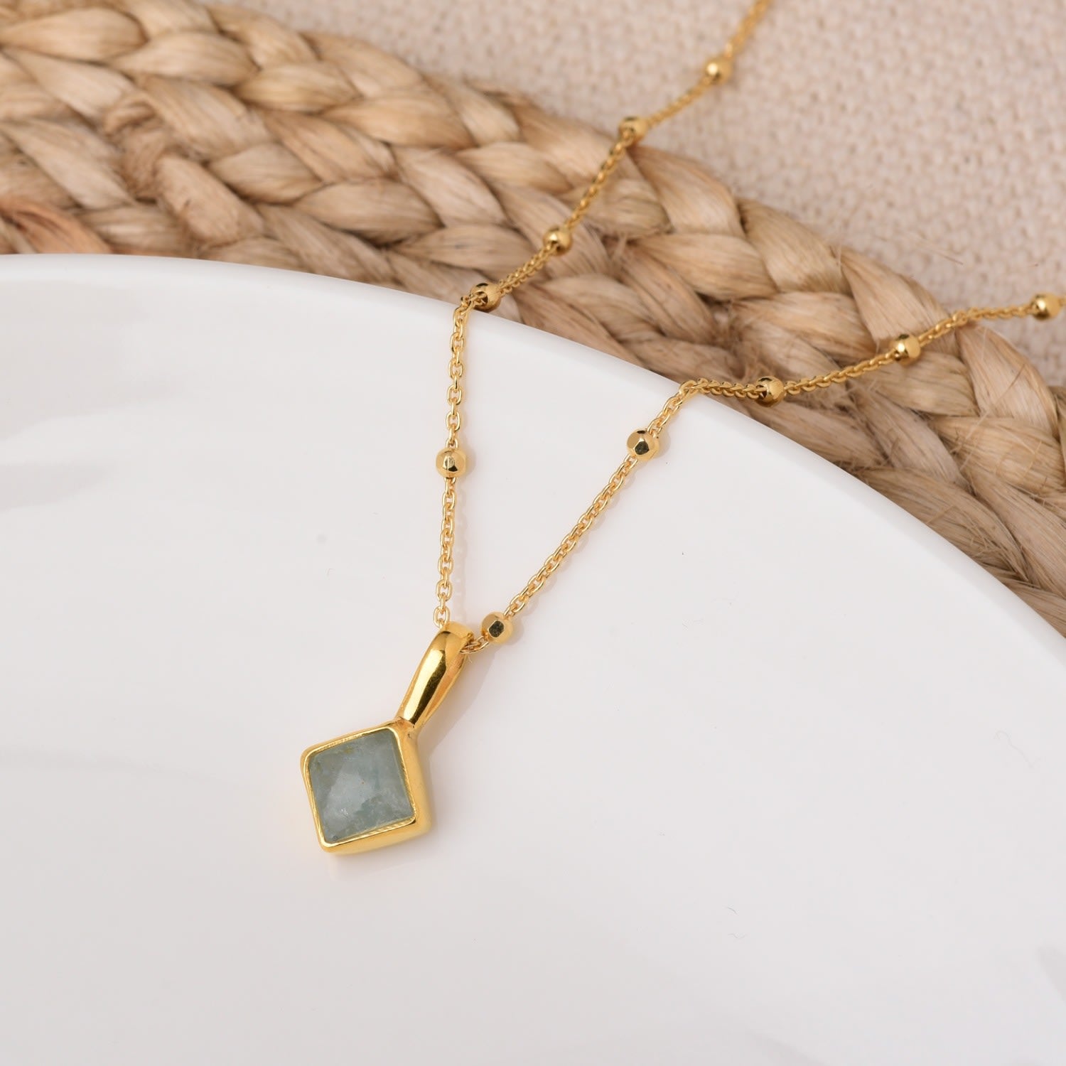 Diamond Aquamarine Necklace Birthstone March Gold Plated Sterling Silver