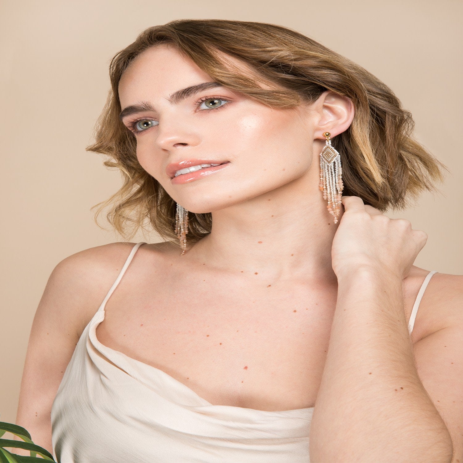 Diamond Beaded Dangle Earrings