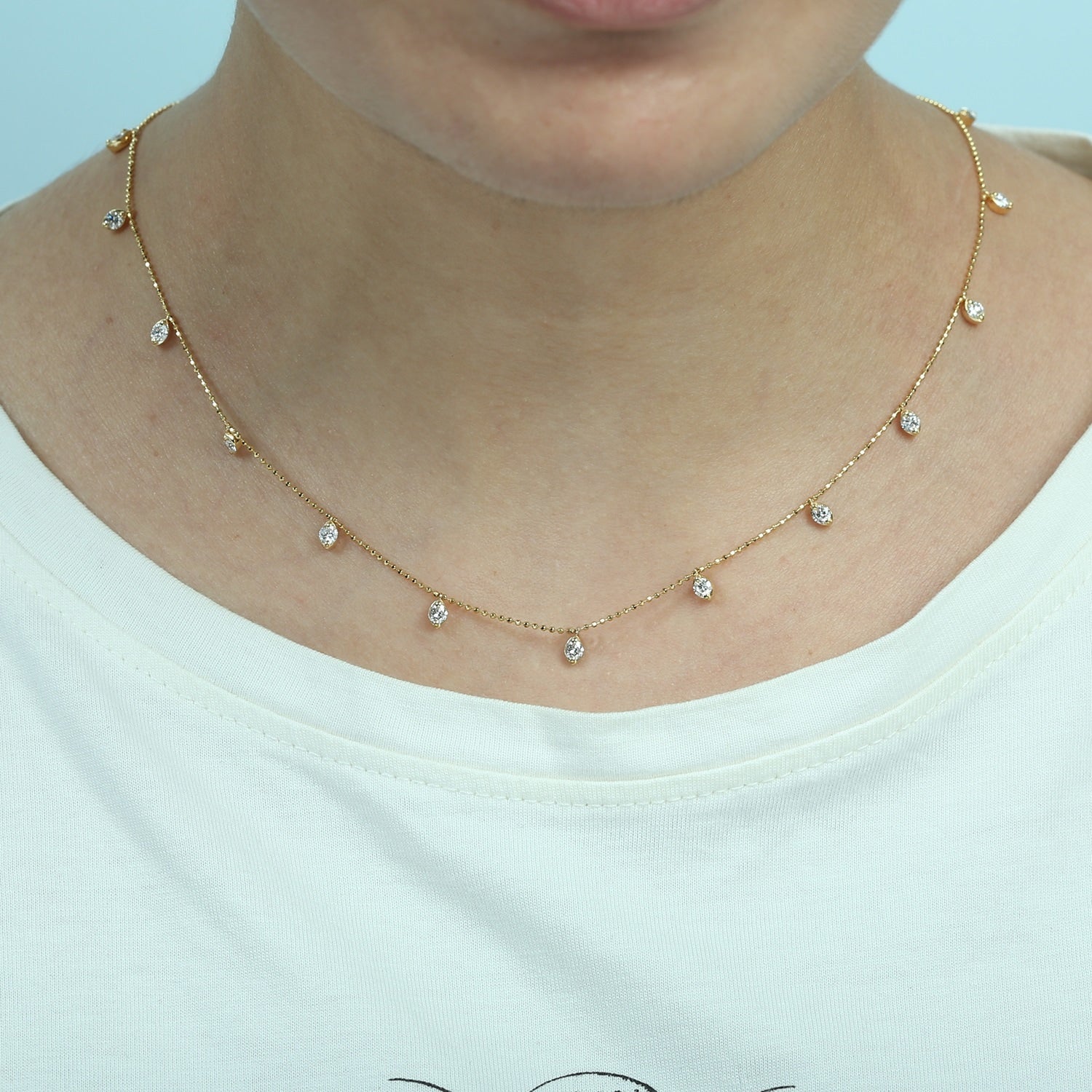 Diamond Station 13 Beaded Necklace In 18K Yellow Gold By Artisan