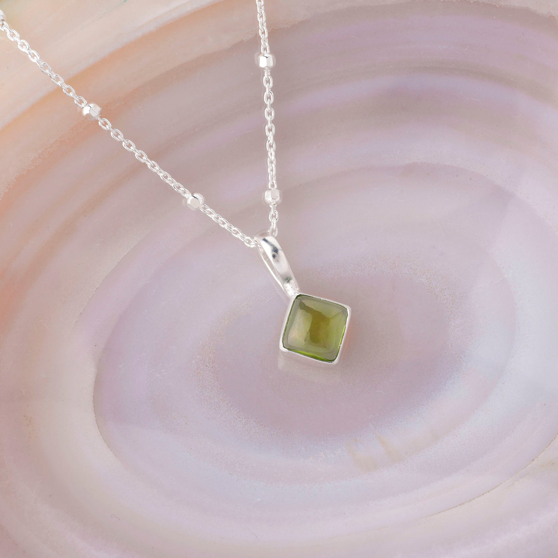 Diamond Peridot Necklace Birthstone August Sterling Silver