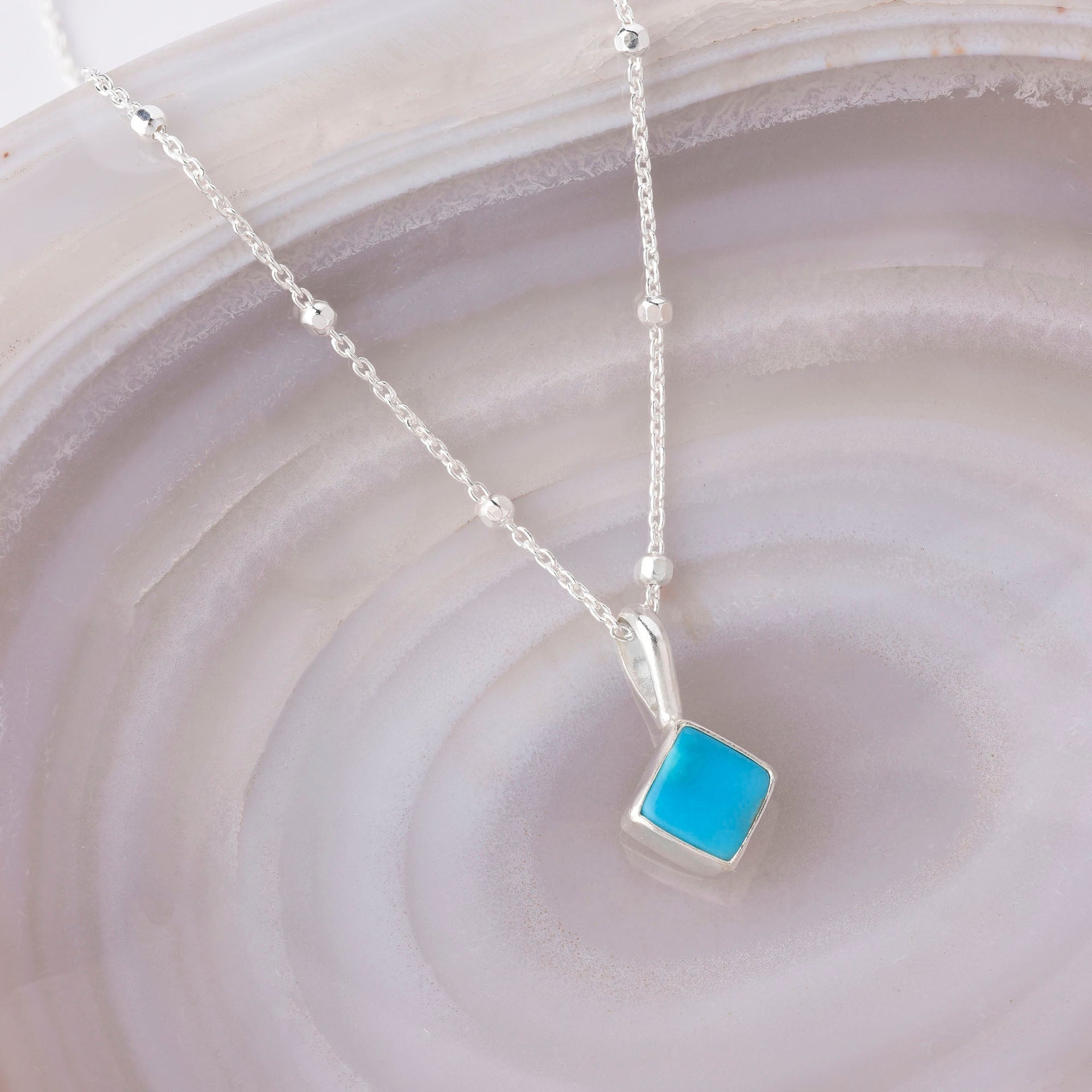 Diamond Turquoise Birthstone Necklace December Sterling Silver