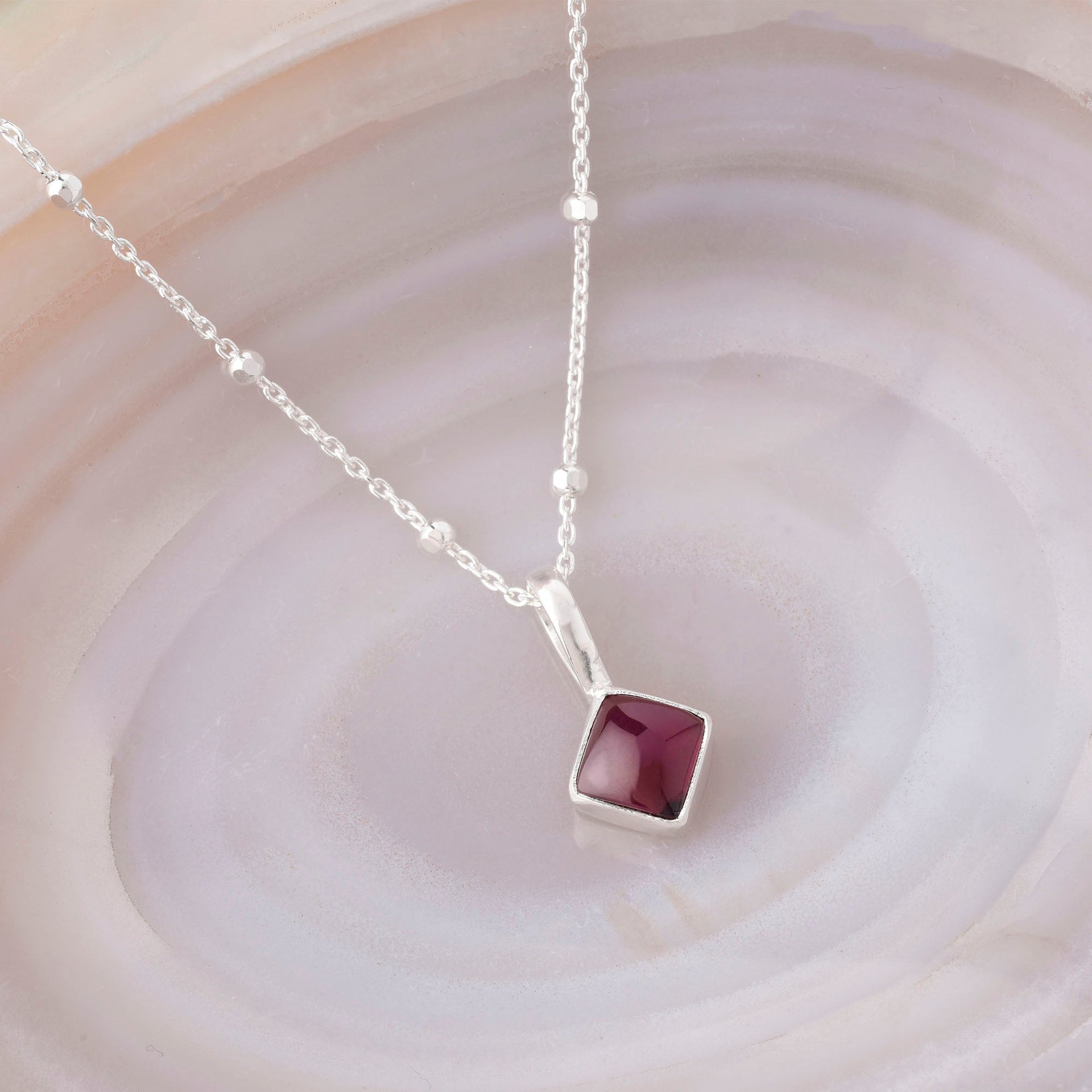 Diamond Garnet Necklace Birthstone January Sterling Silver