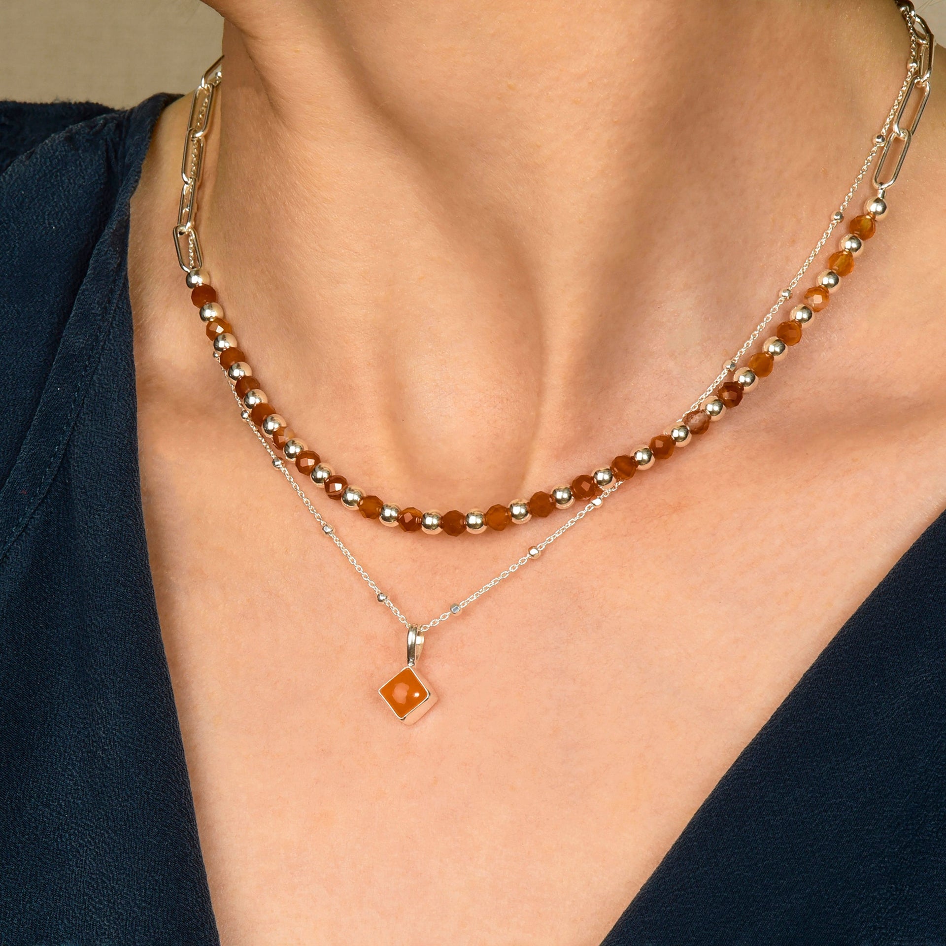 Diamond Carnelian Necklace Birthstone July Sterling Silver